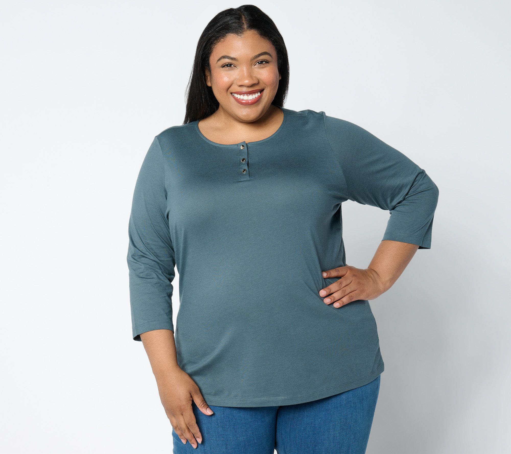 Denim & Co. Essentials Luxe Jersey 3/4 Sleeve Henley Top