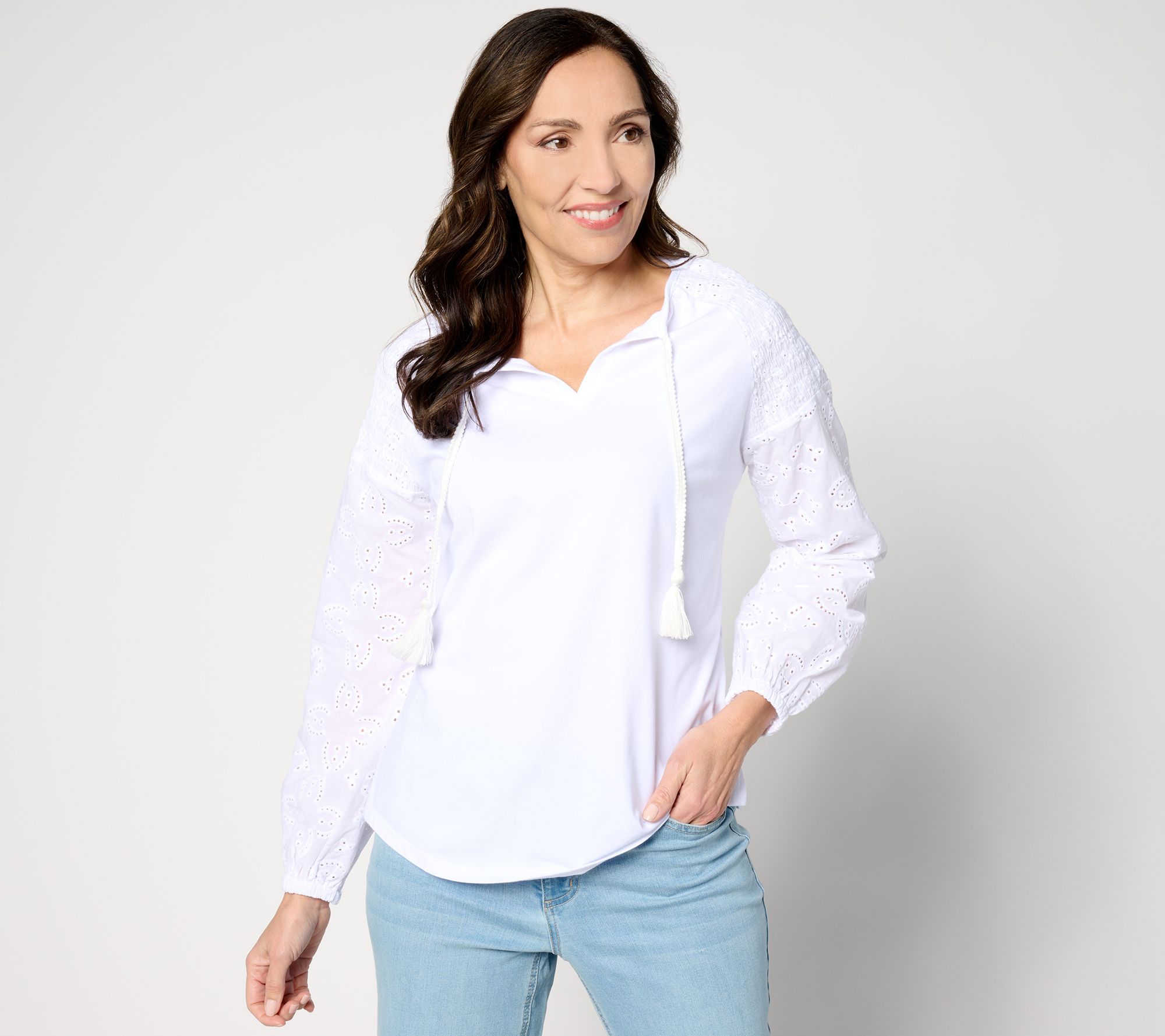 "As Is" Belle by Kim Gravel Eyelet Everything Mixed Media Top