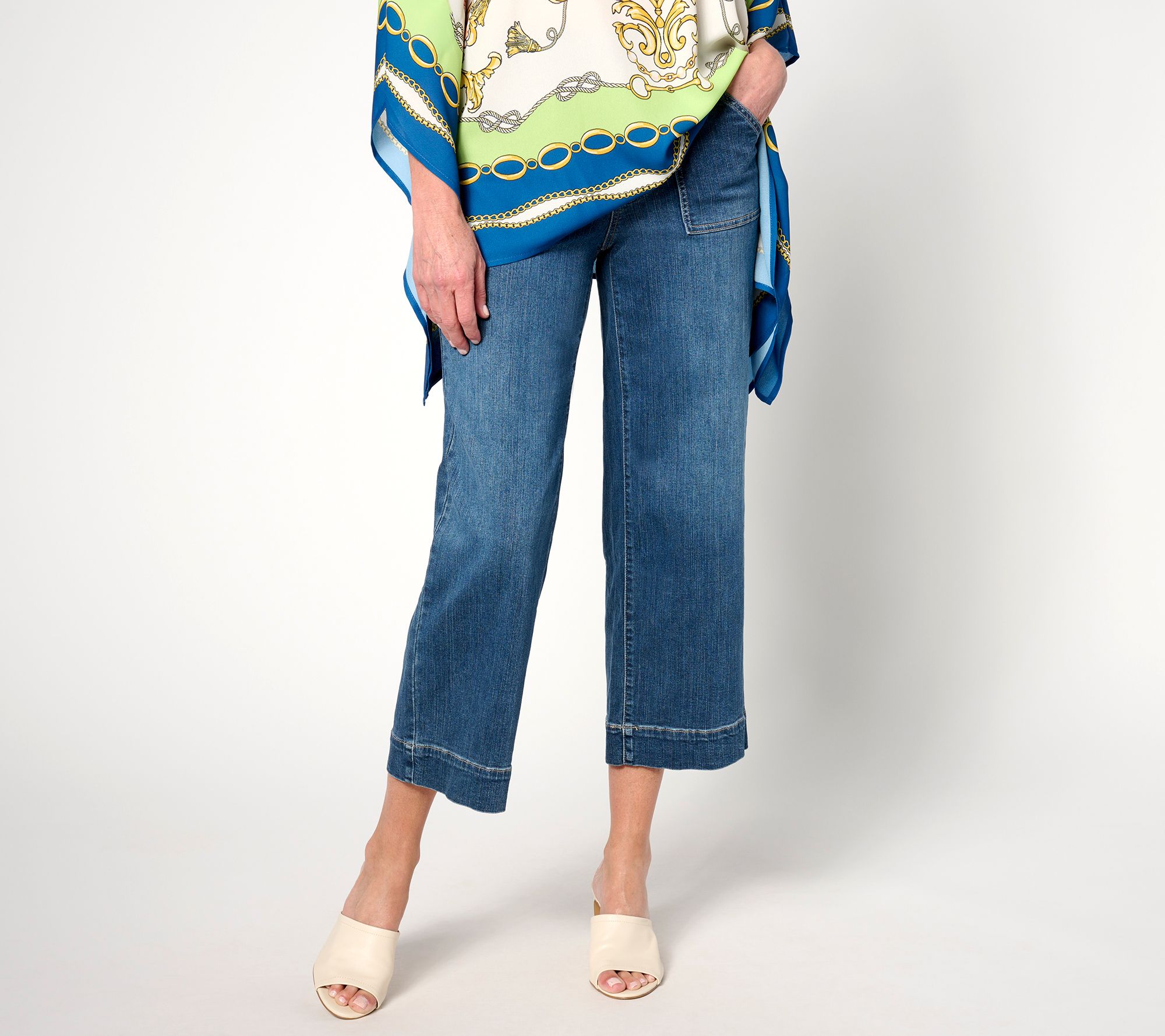 "As Is" Belle by Kim Gravel Pet TripleLuxe Denim Wide Leg Cropped Pants
