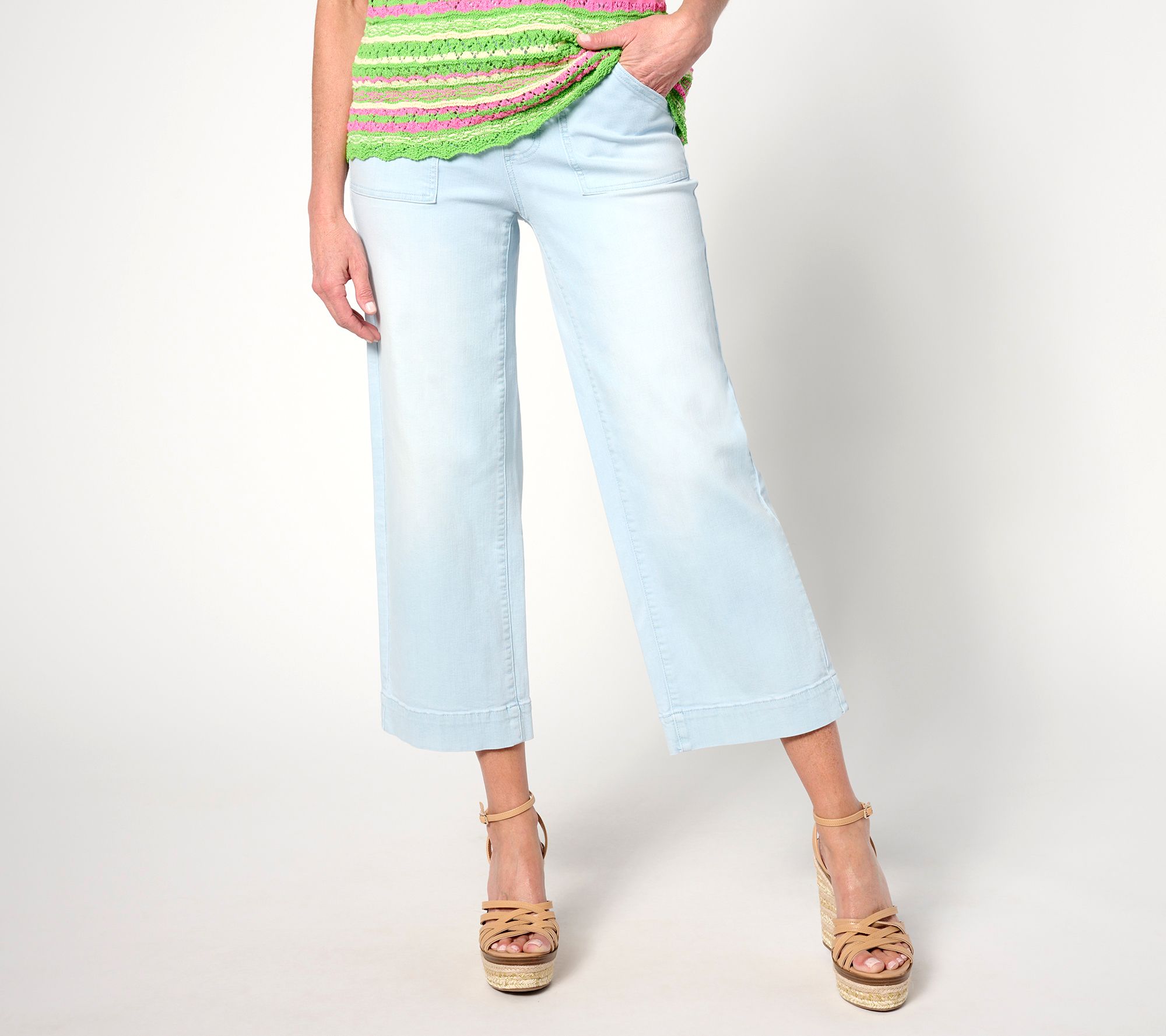"As Is" Belle by Kim Gravel Pet TripleLuxe Denim Wide Leg Cropped Pants