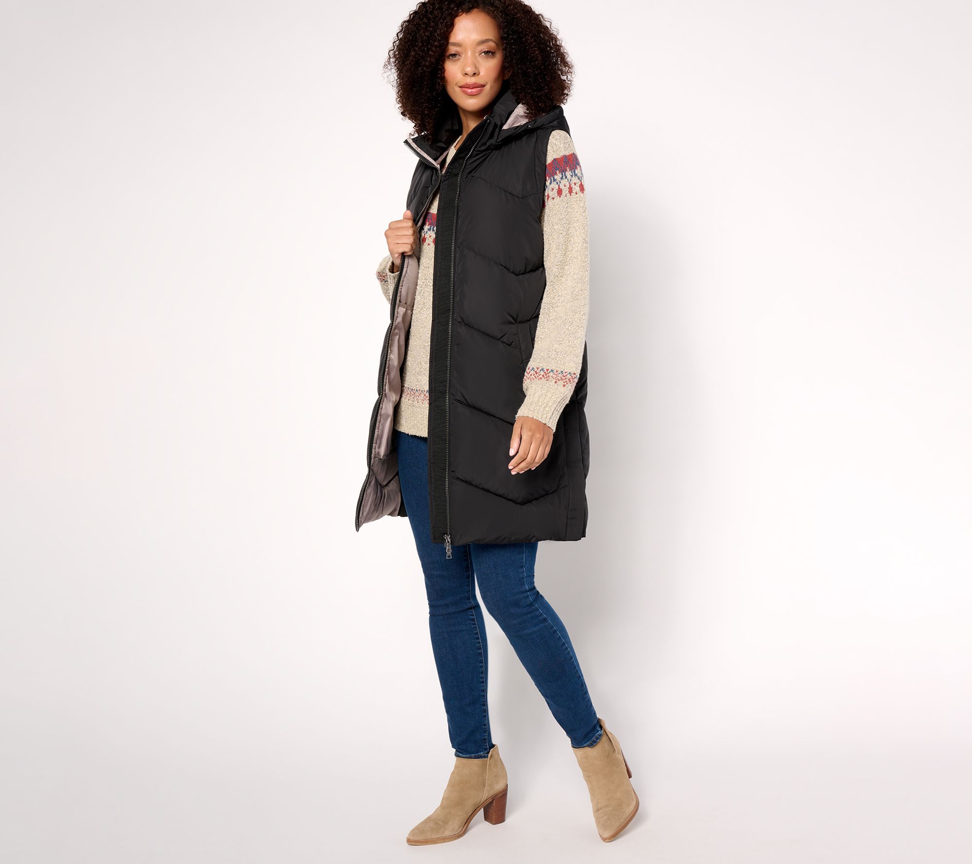 Nuage Regular Chevron Quilted Puffer Vest w/ Removable Hood