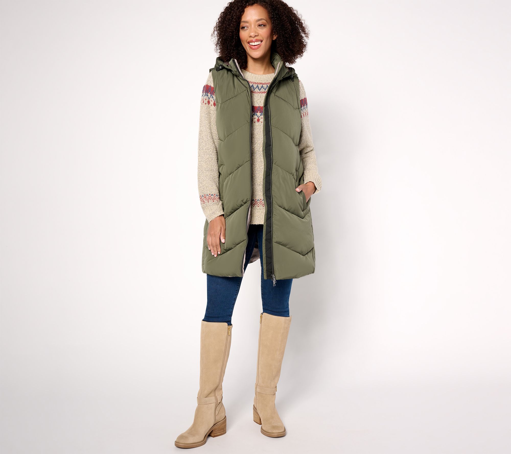 Nuage Regular Chevron Quilted Puffer Vest w/ Removable Hood