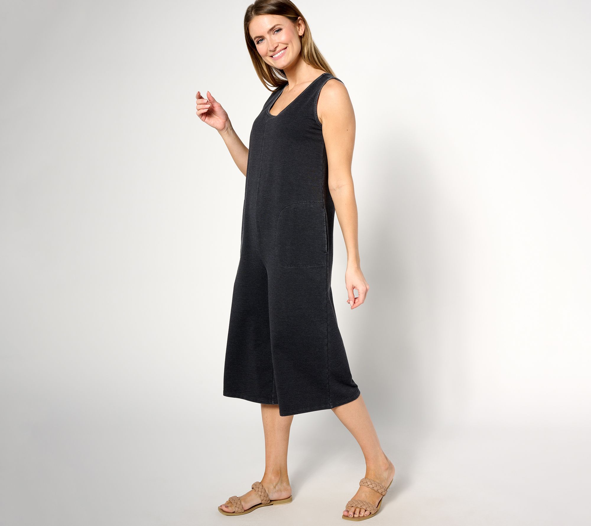 "As Is" AnyBody Lounge Petite Beach Wash French Terry Crop Jumpsuit