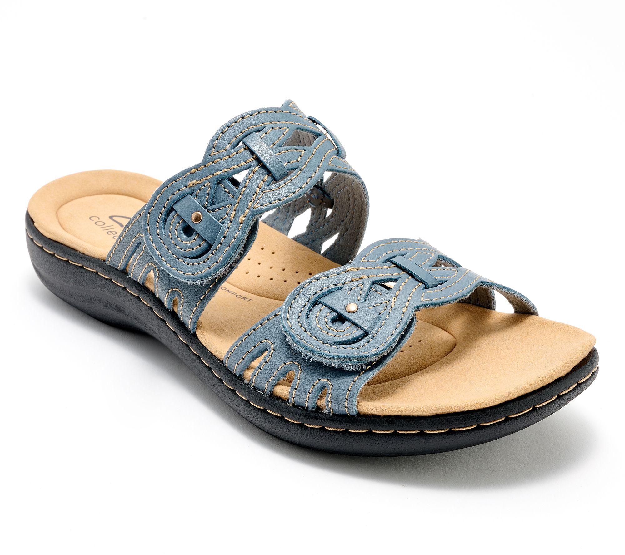 Clarks Leather Adjustable Slide Sandals Laurieann Dusk