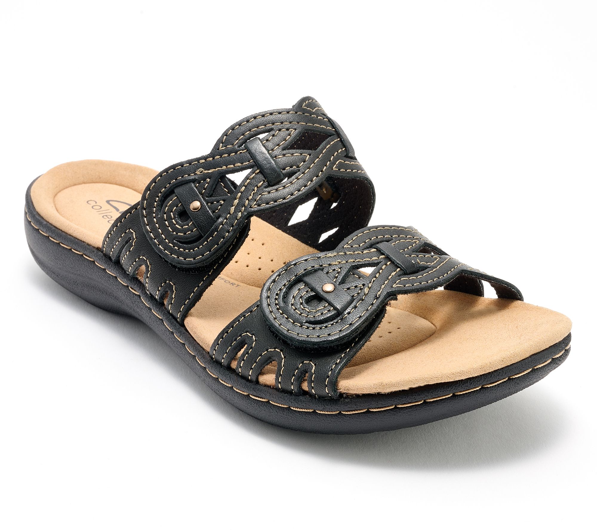Clarks Leather Adjustable Slide Sandals- Laurieann Dusk