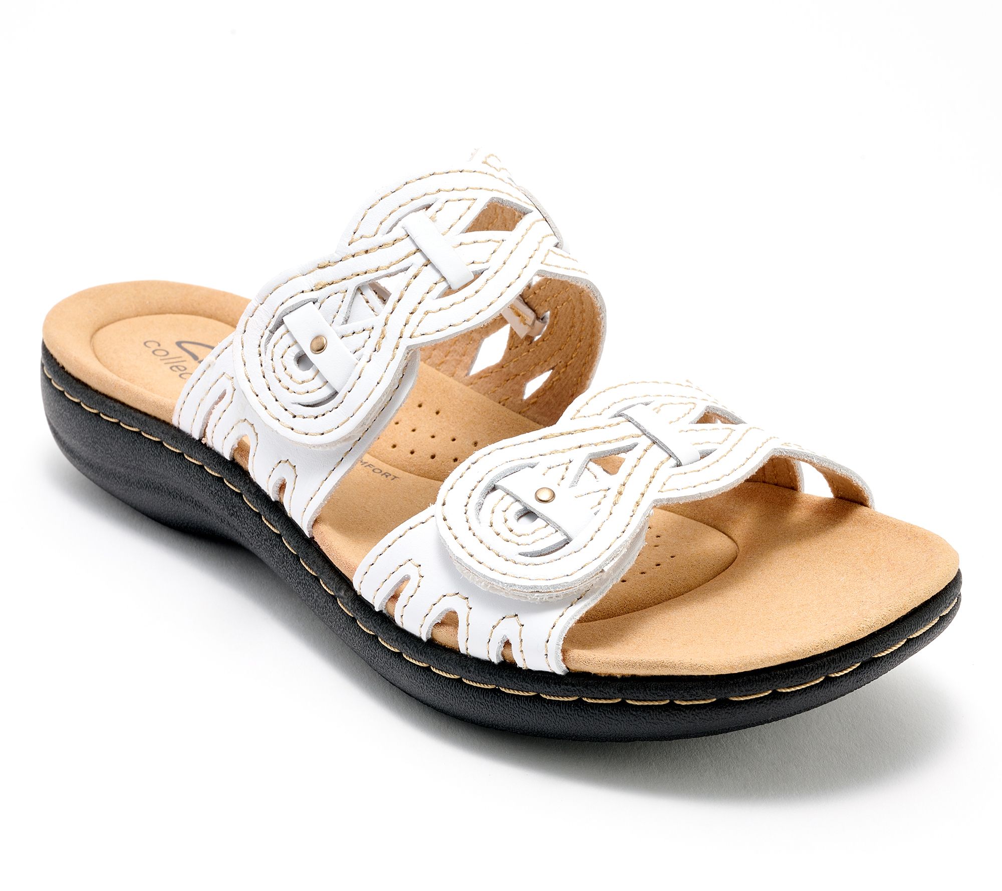 Clarks Leather Adjustable Slide Sandals- Laurieann Dusk