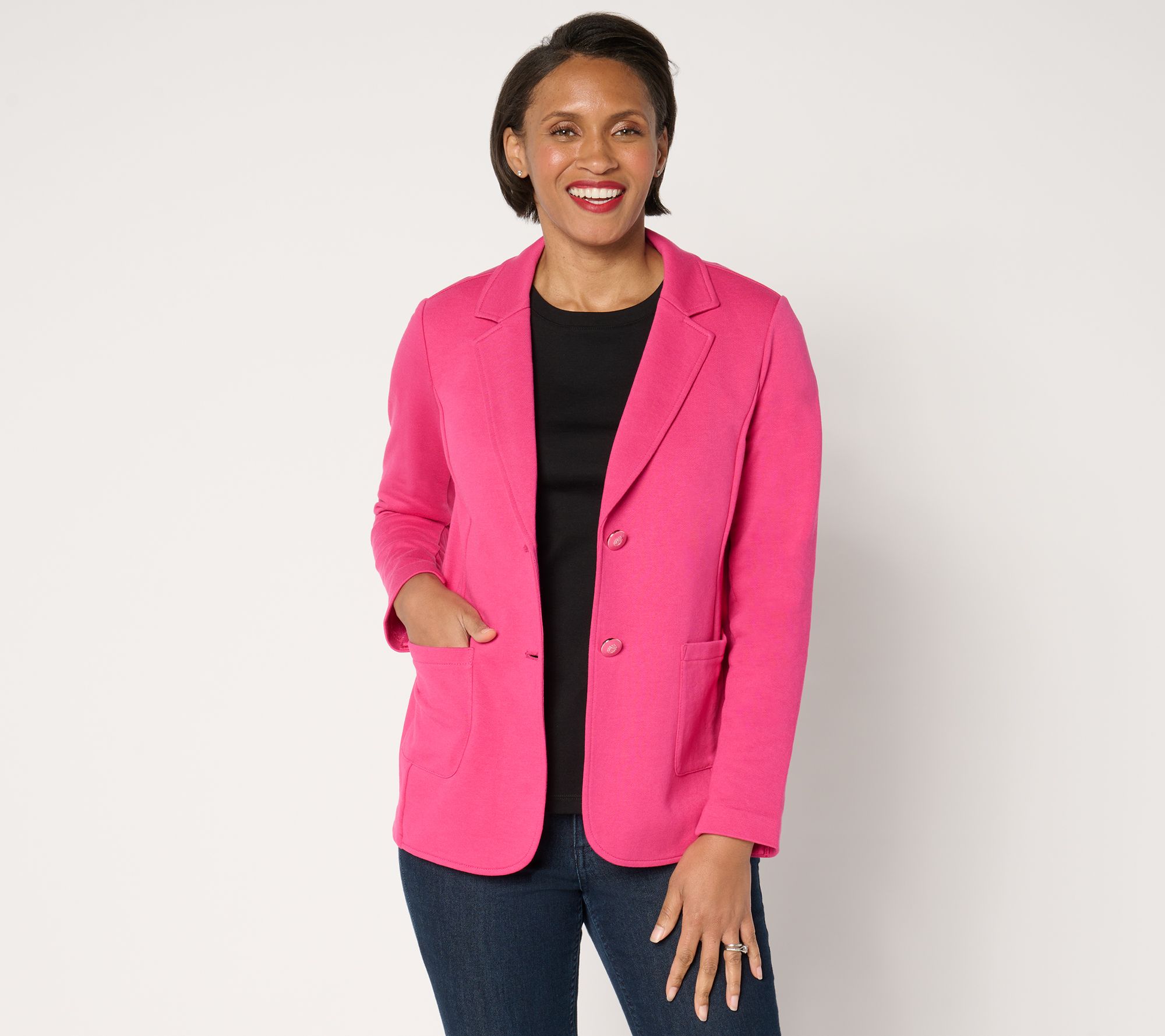 Susan Graver Weekend Marina Knit Petite Notch Collar Blazer