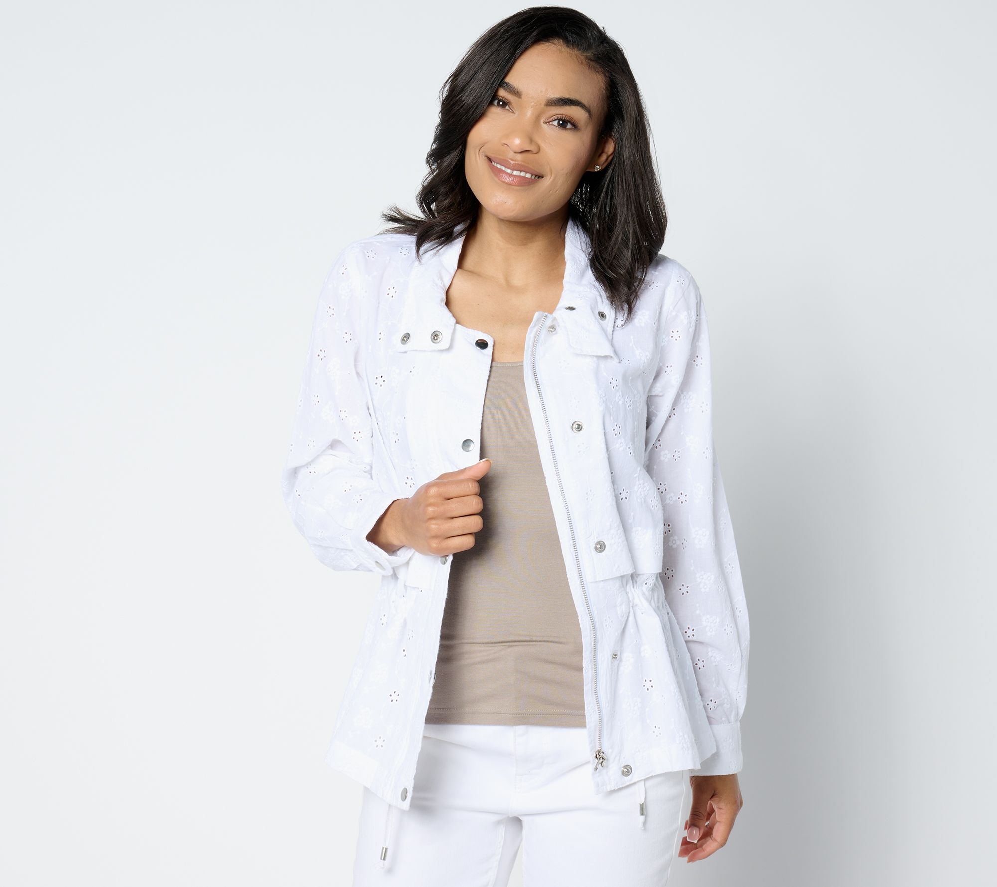 "As Is" Dennis Basso Cotton Eyelet Anorak Jacket