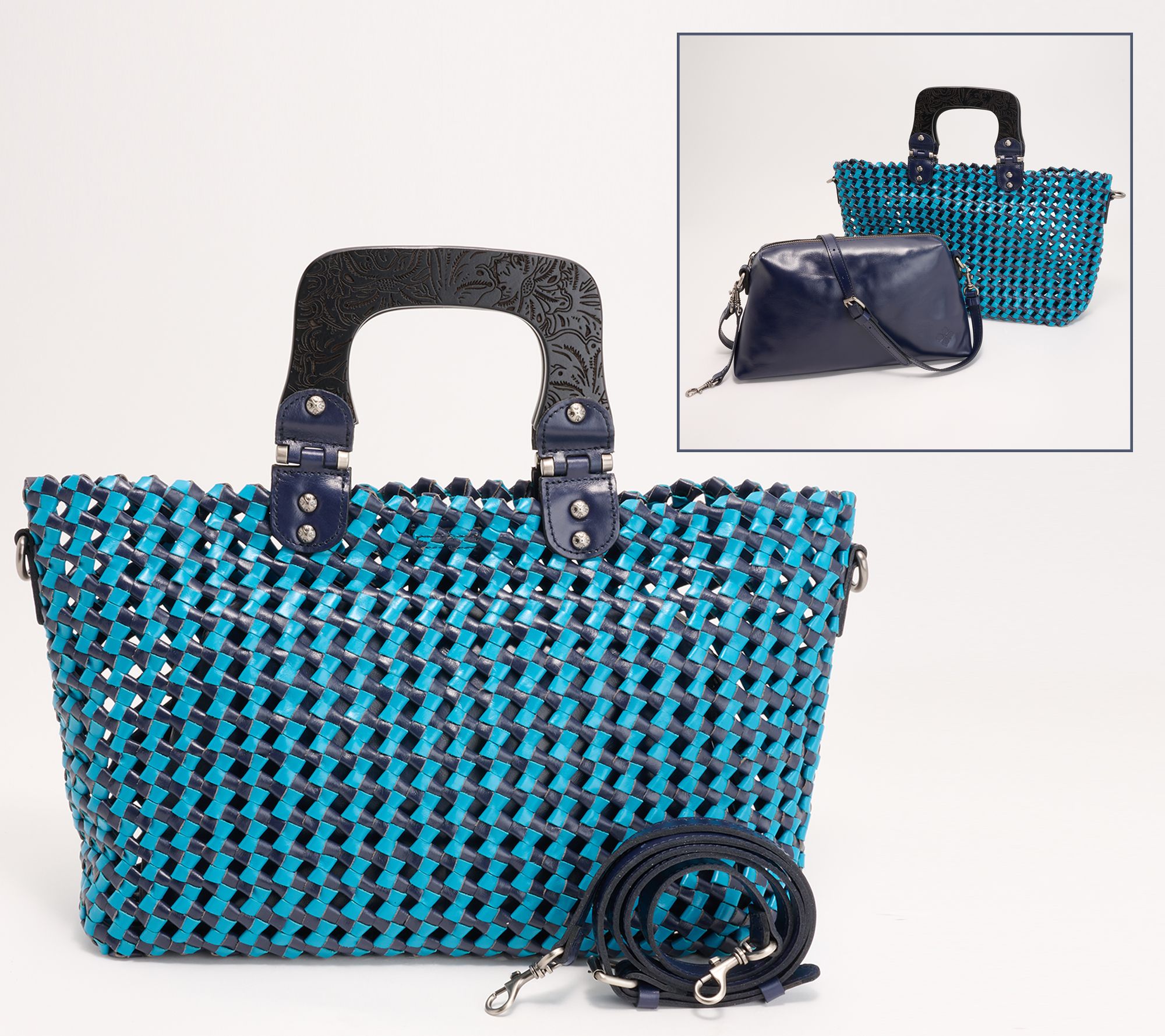 "As Is" Patricia Nash Lorina Woven Leather Tote w/ Wooden Handle