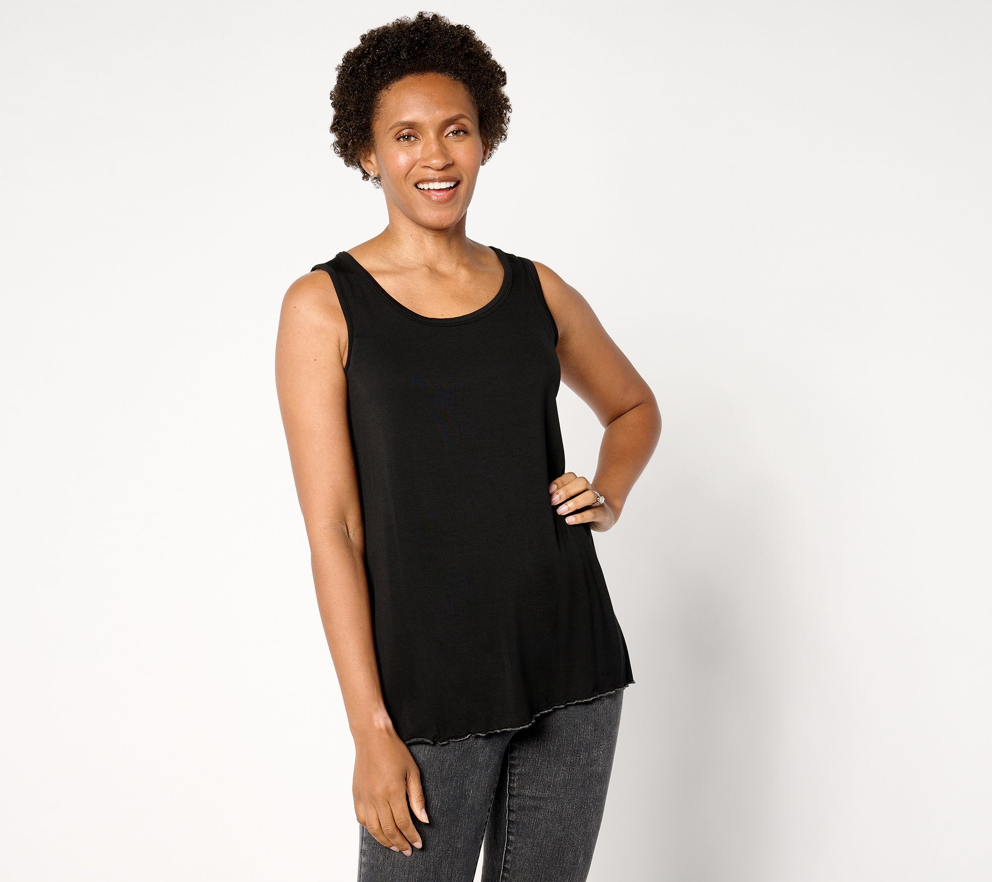 "As Is" LOGO Layers by Lori Goldstein Scoop Neck Tank with Contrast Hem