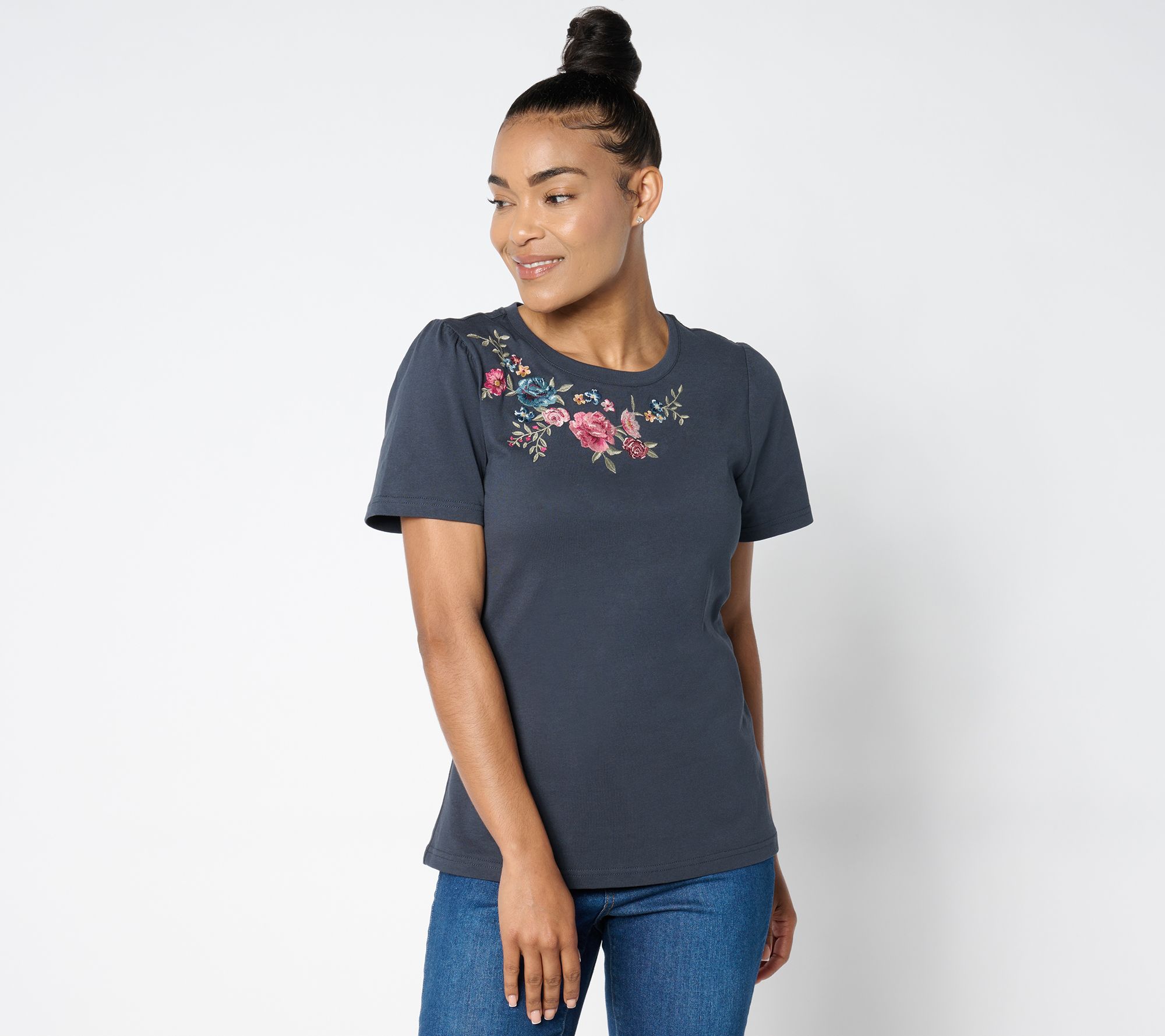 "As Is" Driftwood Jeans Julie Crew Neck Tee Shirt - Serenity
