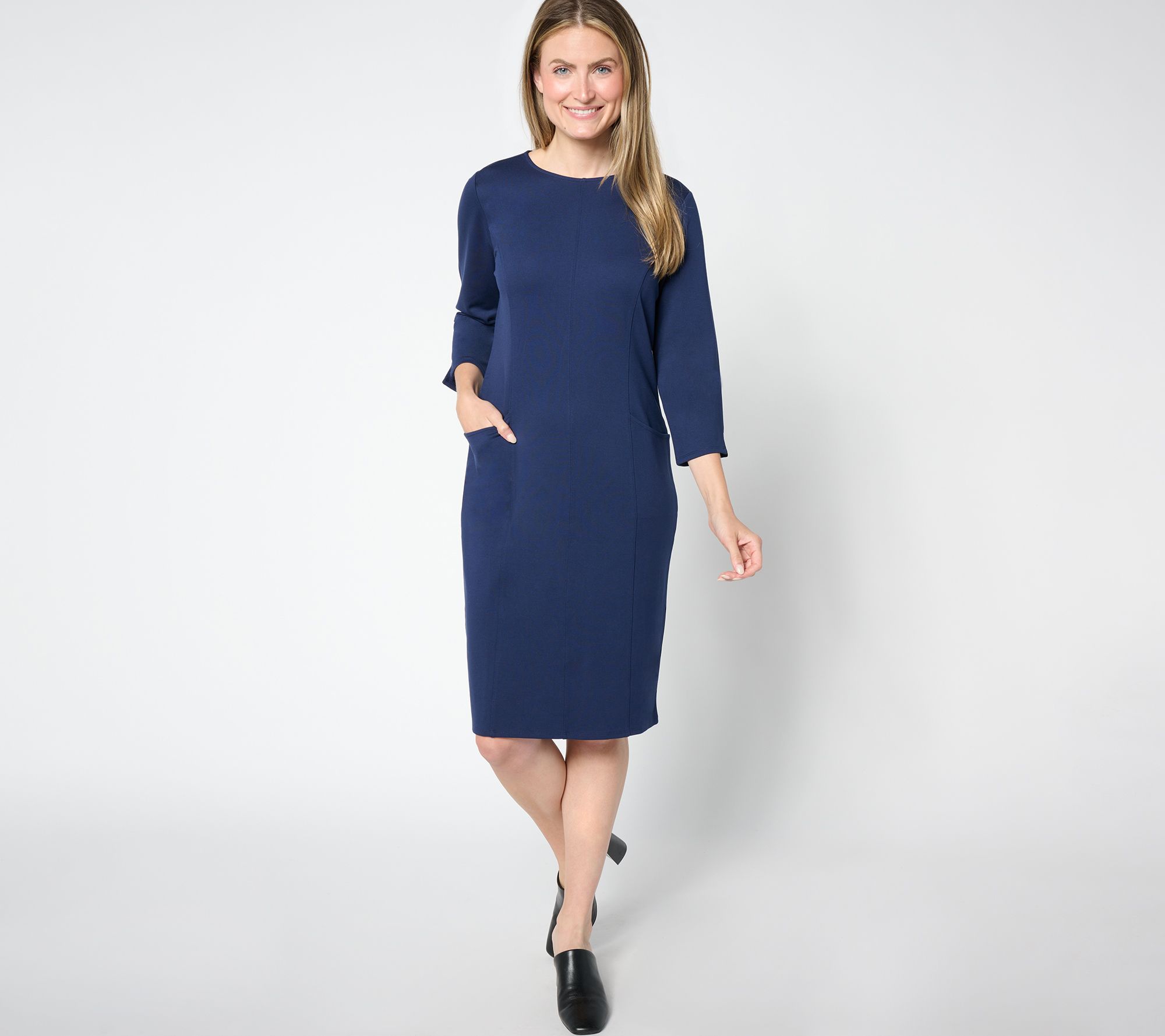 "As Is" Joan Rivers Petite Ponte Long Sleeve Dress