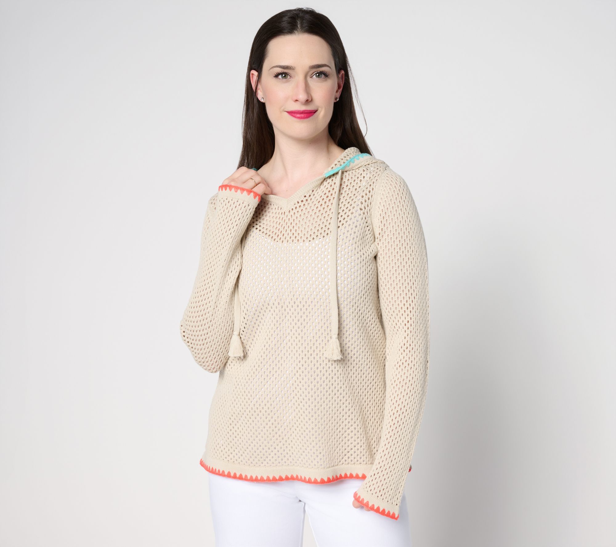 Belle Beach by Kim Gravel 100% Cotton Open Stitch Hoodie w/ Trim