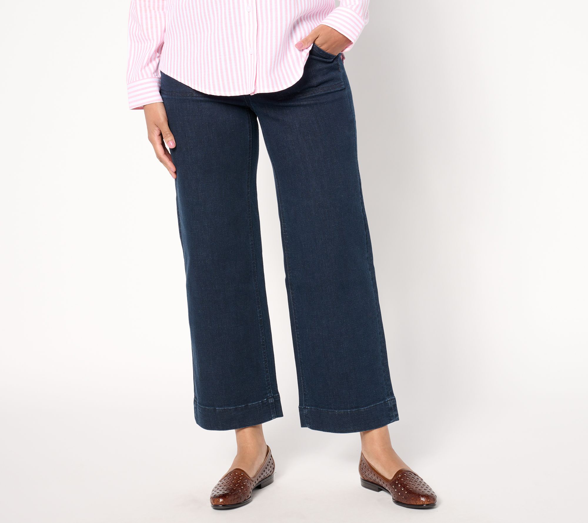 "As Is" Denim & Co. Petite Indigo Easy Stretch Wide Leg Ankle Jean