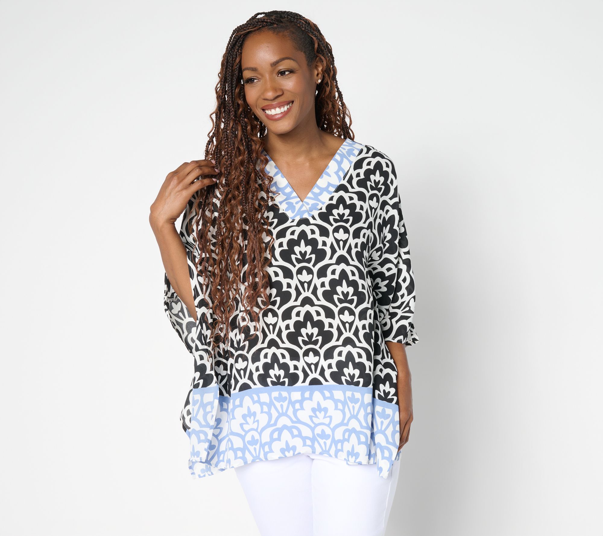 Belle by Kim Gravel Art Deco Border Print Poncho
