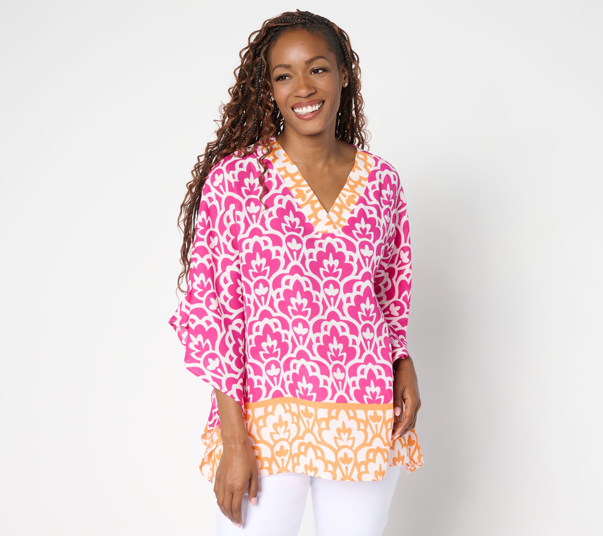 Belle by Kim Gravel Art Deco Border Print Poncho