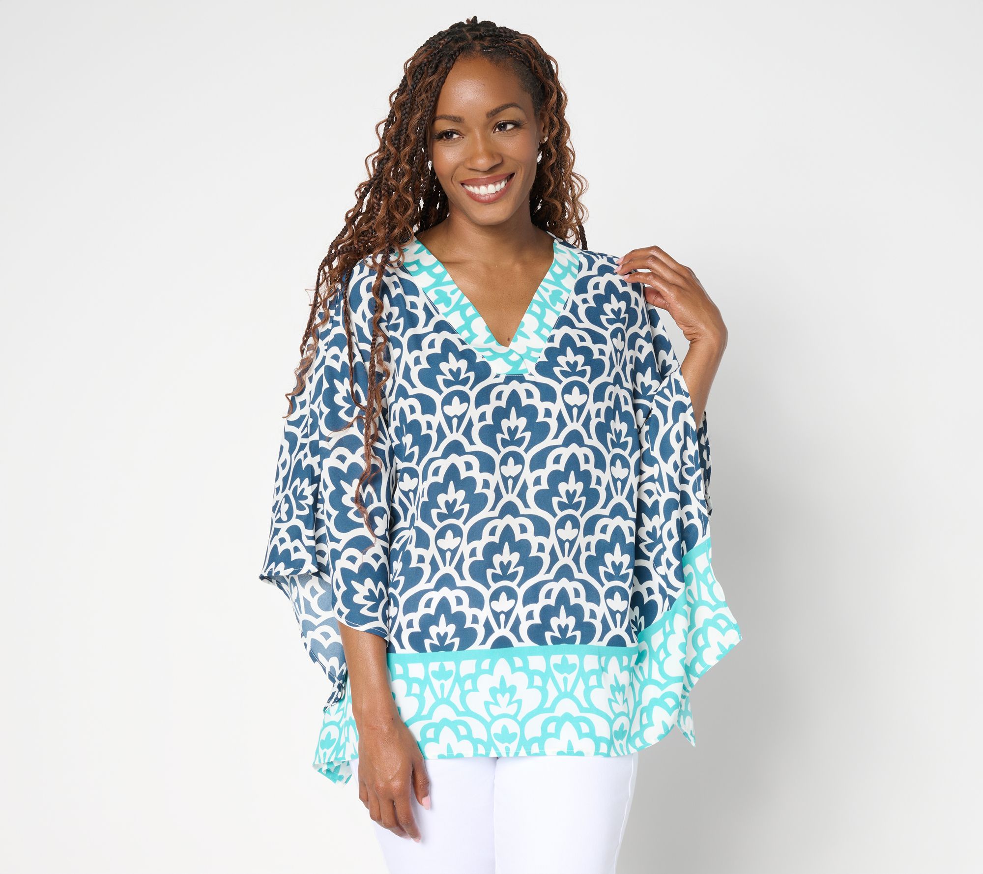 Belle by Kim Gravel Art Deco Border Print Poncho