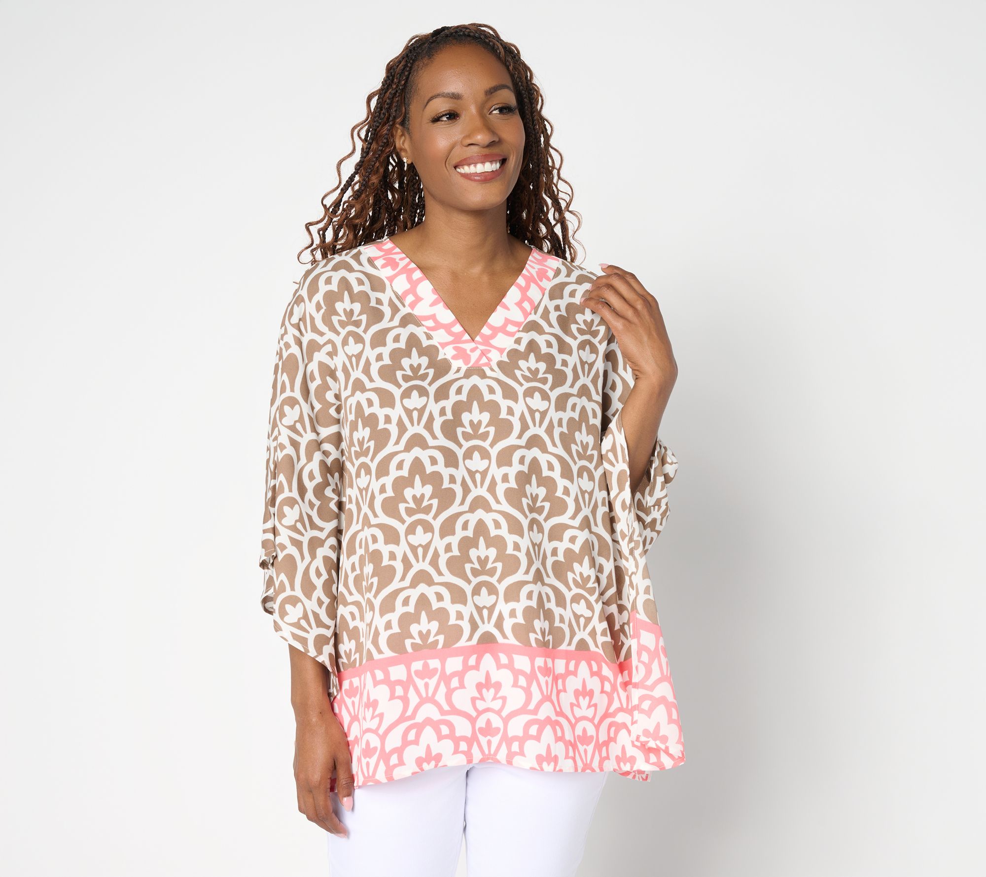 Belle by Kim Gravel Art Deco Border Print Poncho