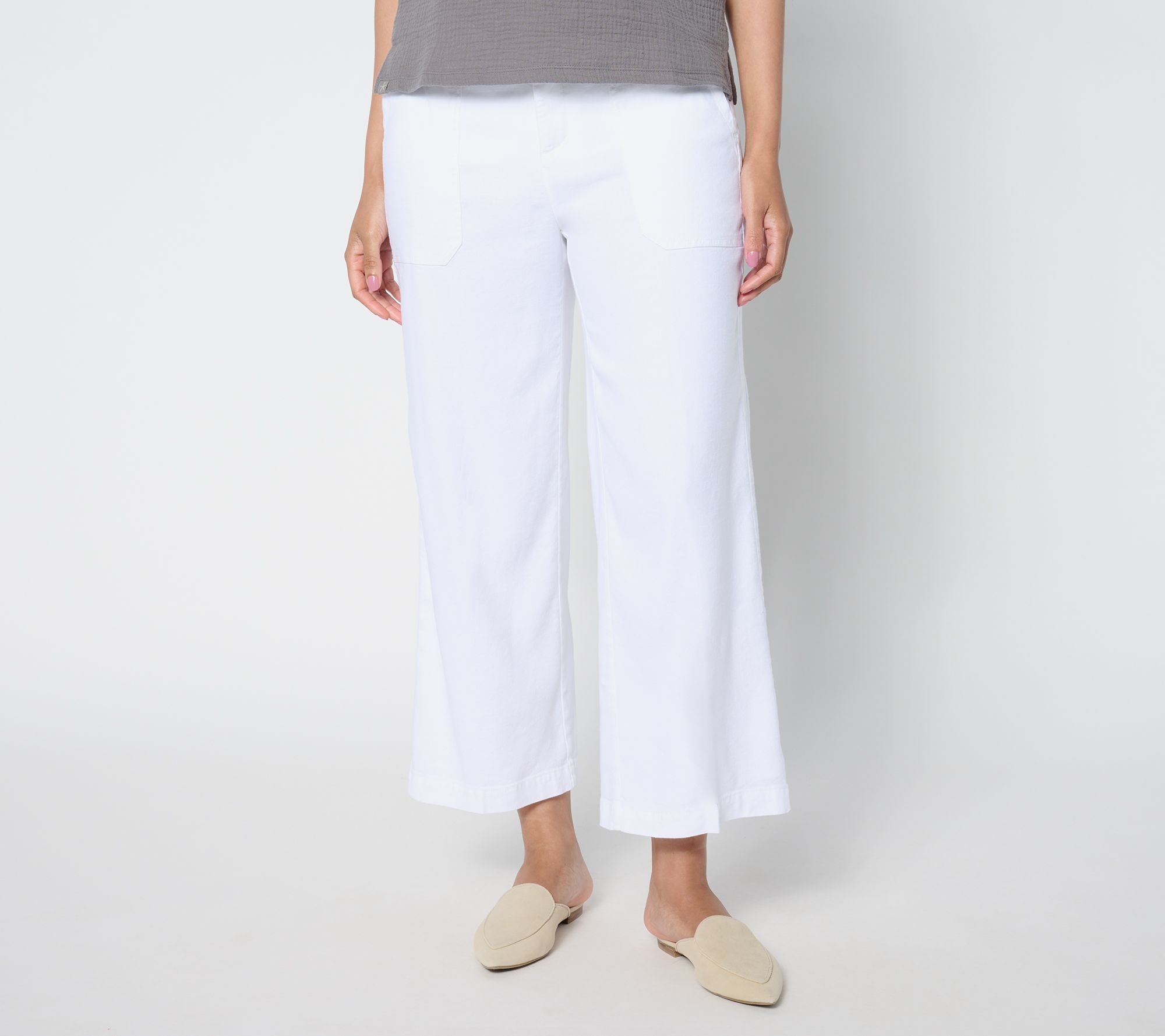 "As Is" NYDJ Wide Leg Stretch Linen Cropped Cargo- Optic White