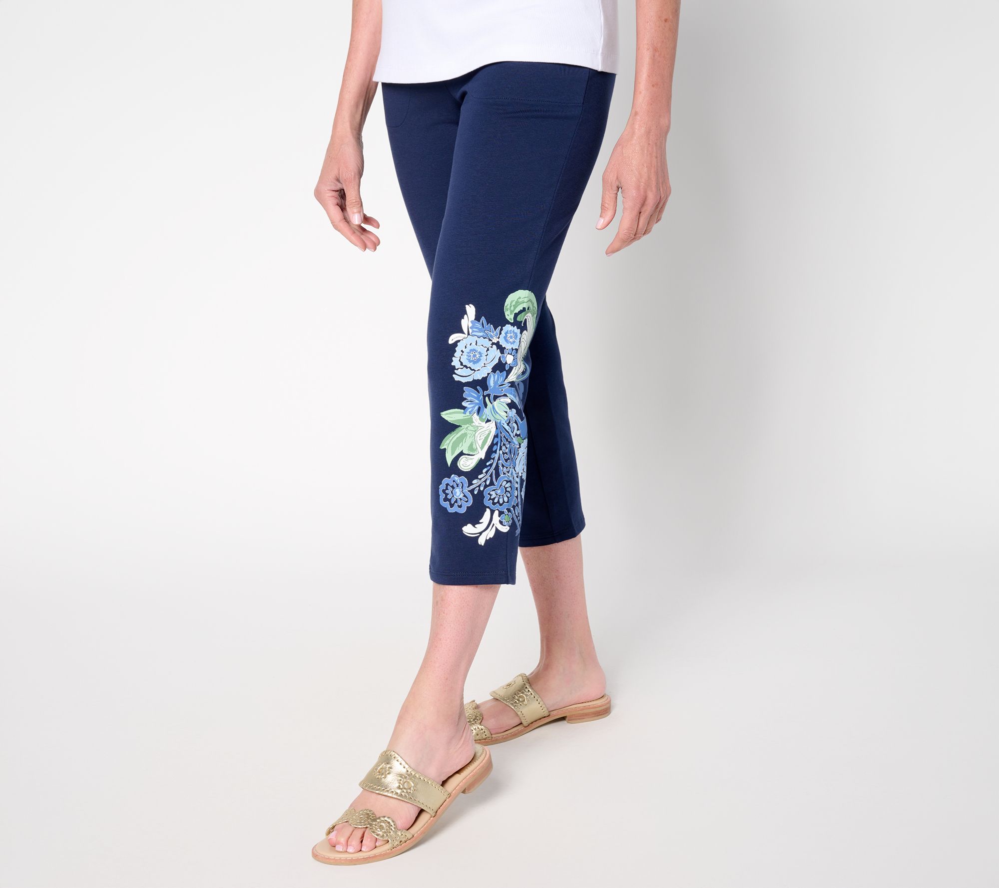 Denim & Co. Petite EasyWear French Terry Placement Print Crop Pant