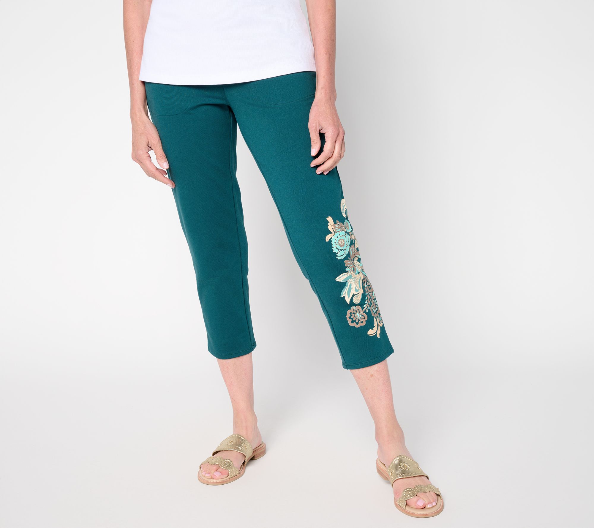 Denim & Co. Petite EasyWear French Terry Placement Print Crop Pant