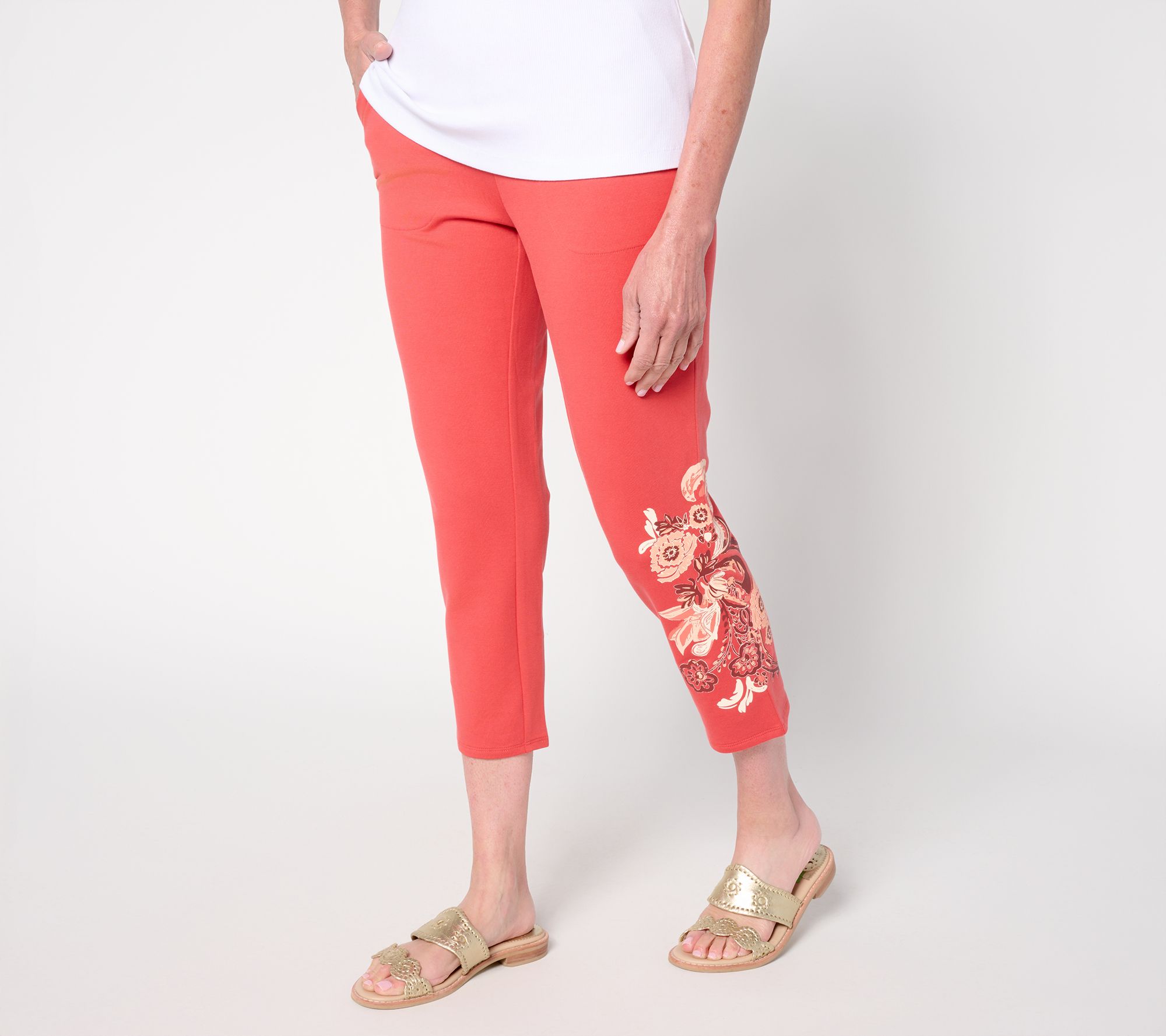Denim & Co. Petite EasyWear French Terry Placement Print Crop Pant