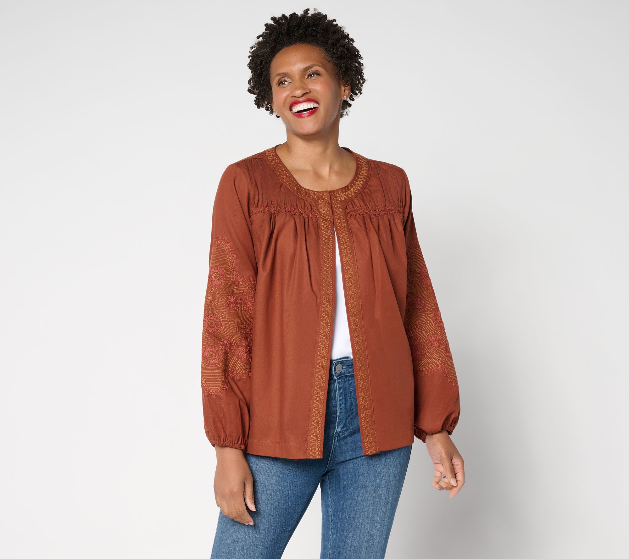 Susan Graver Weekend Washed Twill Embroidered Jacket - QVC.com