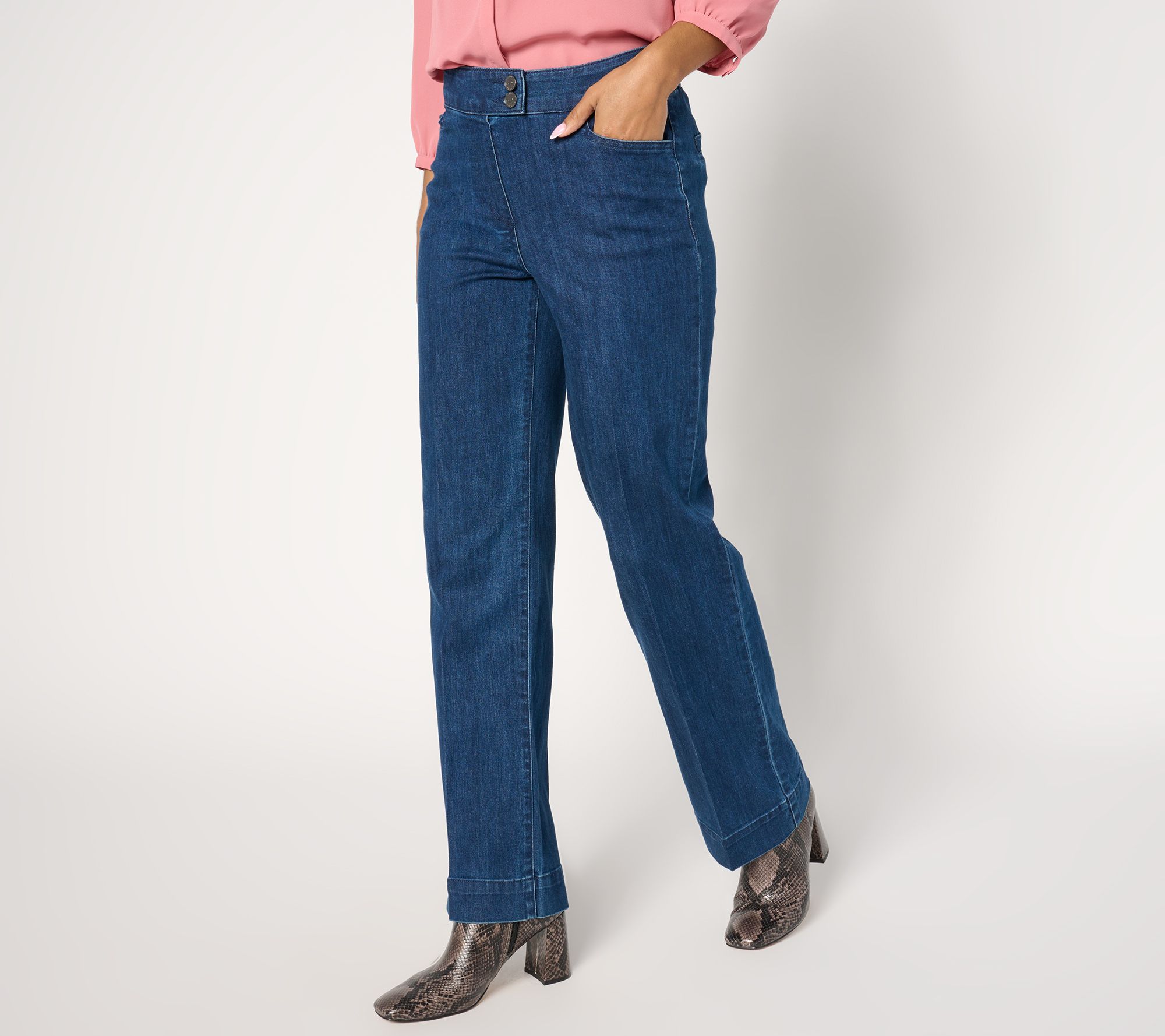 "As Is" Susan Graver Regular Stretch Denim Wide Leg Jean- Indigo