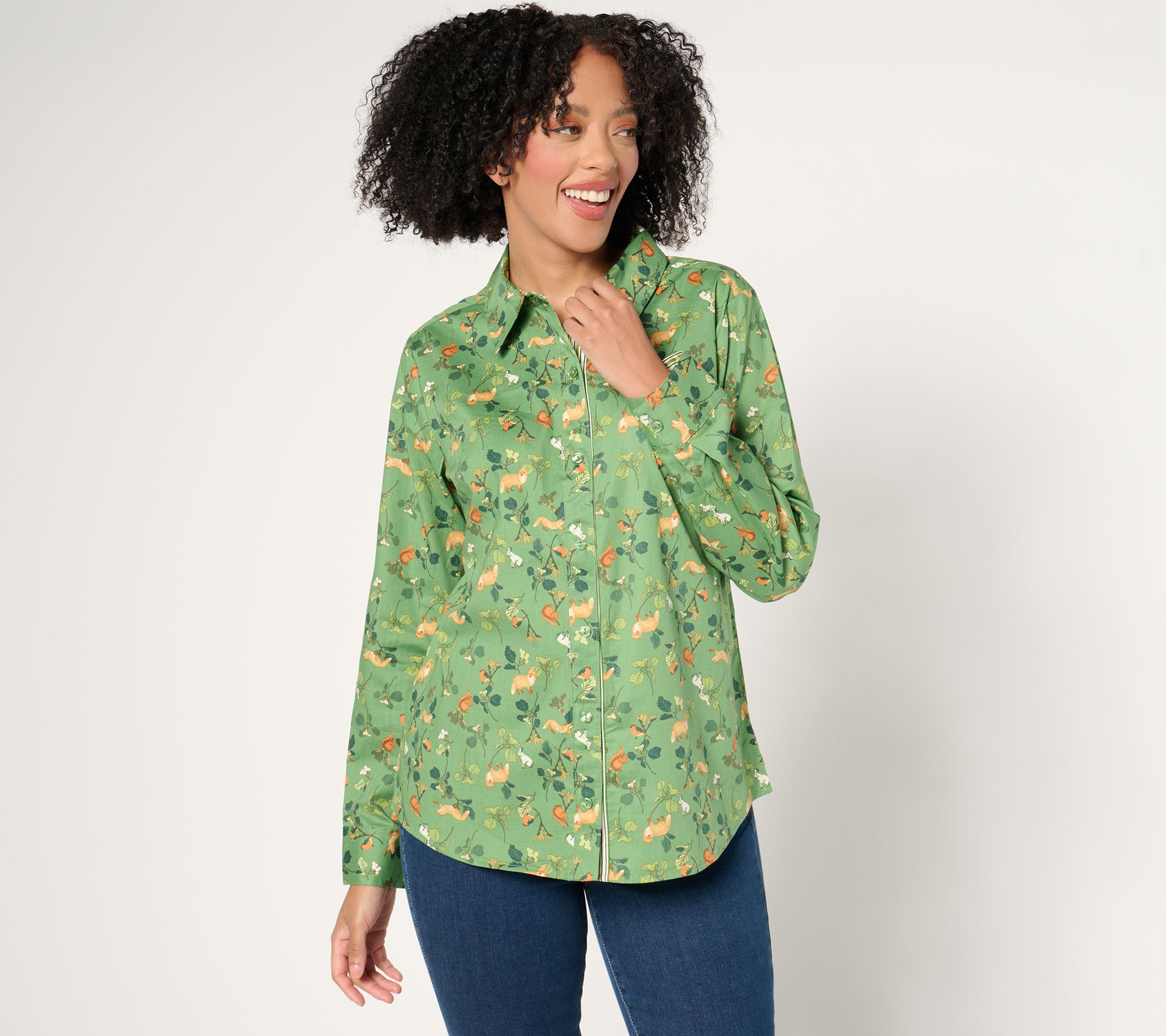 "As Is" Denim & Co. Adaptive Printed Poplin w/ Pop Placket Top