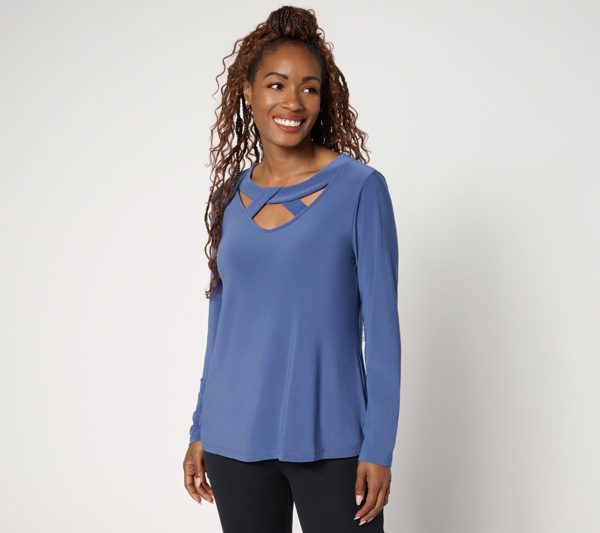 Attitudes by Renee Como Jersey Crossover Neck Top