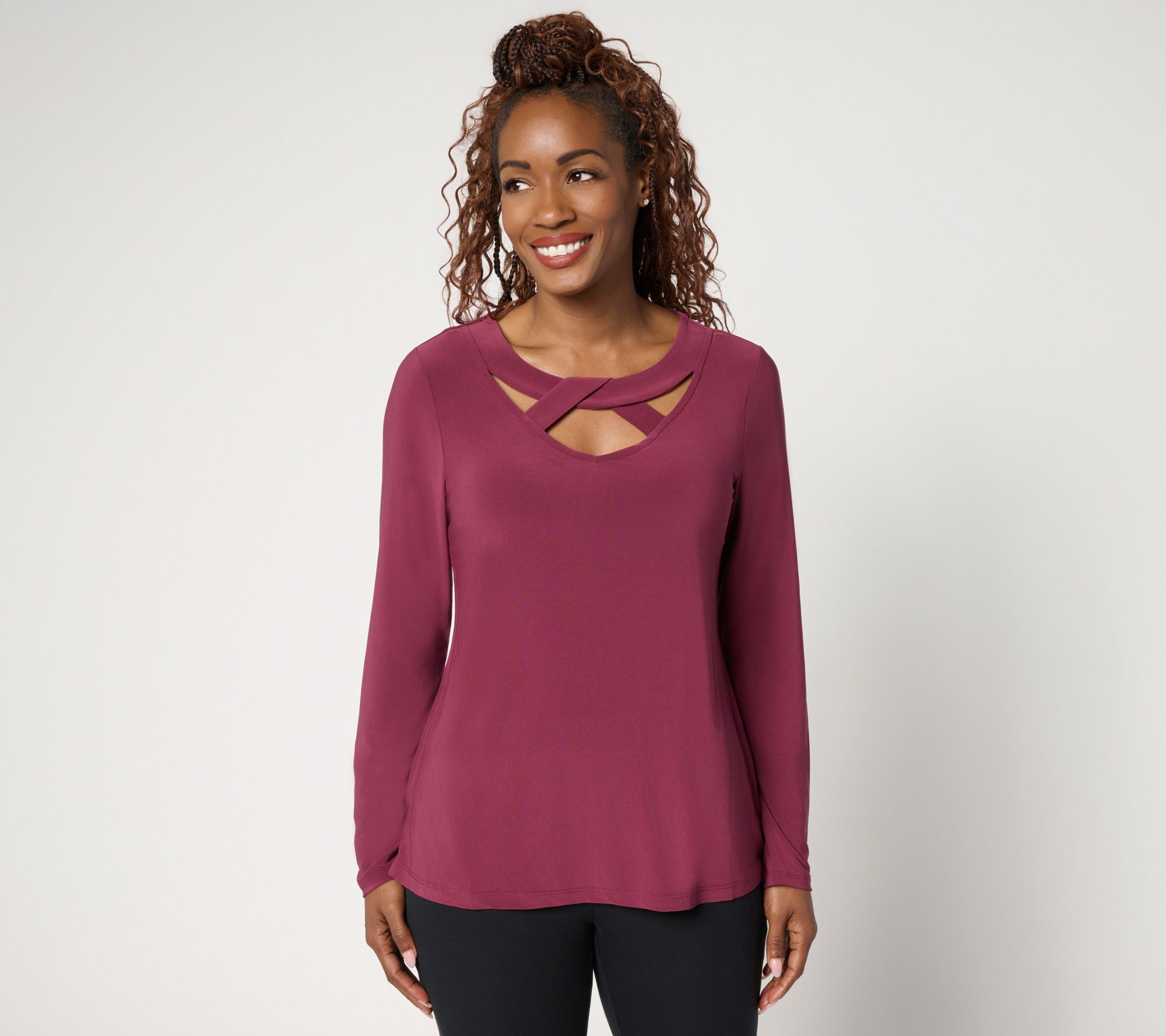 Attitudes by Renee Como Jersey Crossover Neck Top