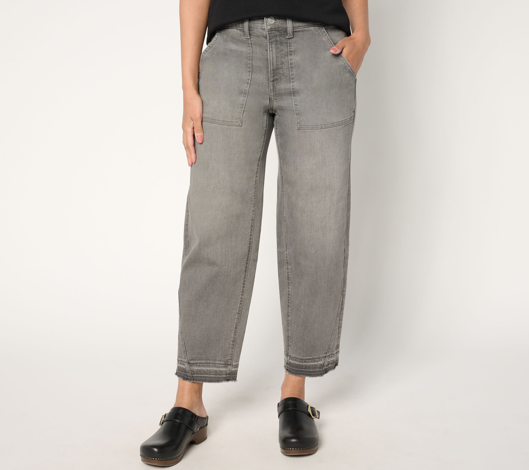 "As Is" Denim & Co. Petite Black Easy Stretch Tapered Ankle Jean