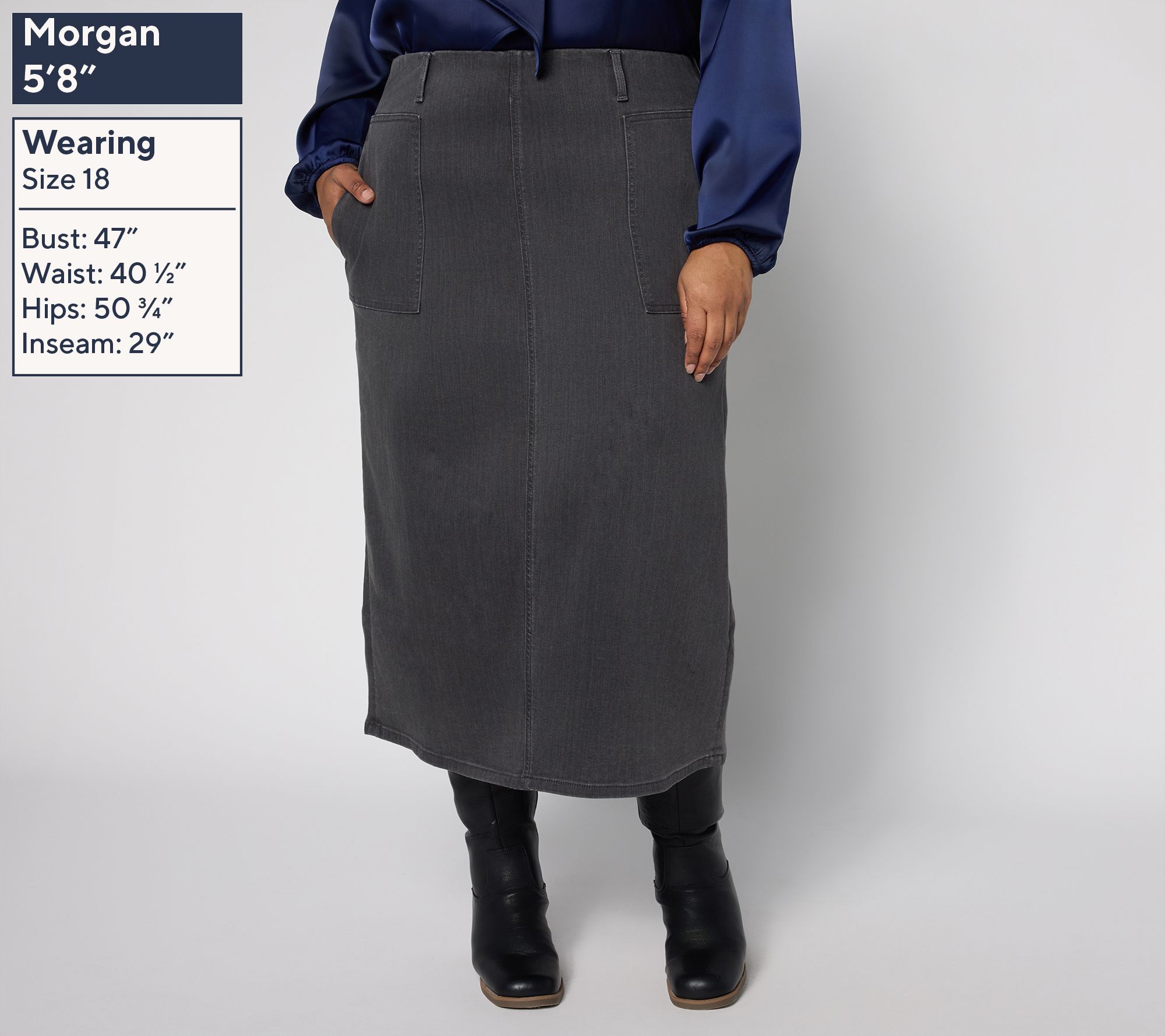 Denim & Co. Regular Easy Stretch Denim Midi Skirt - QVC.com