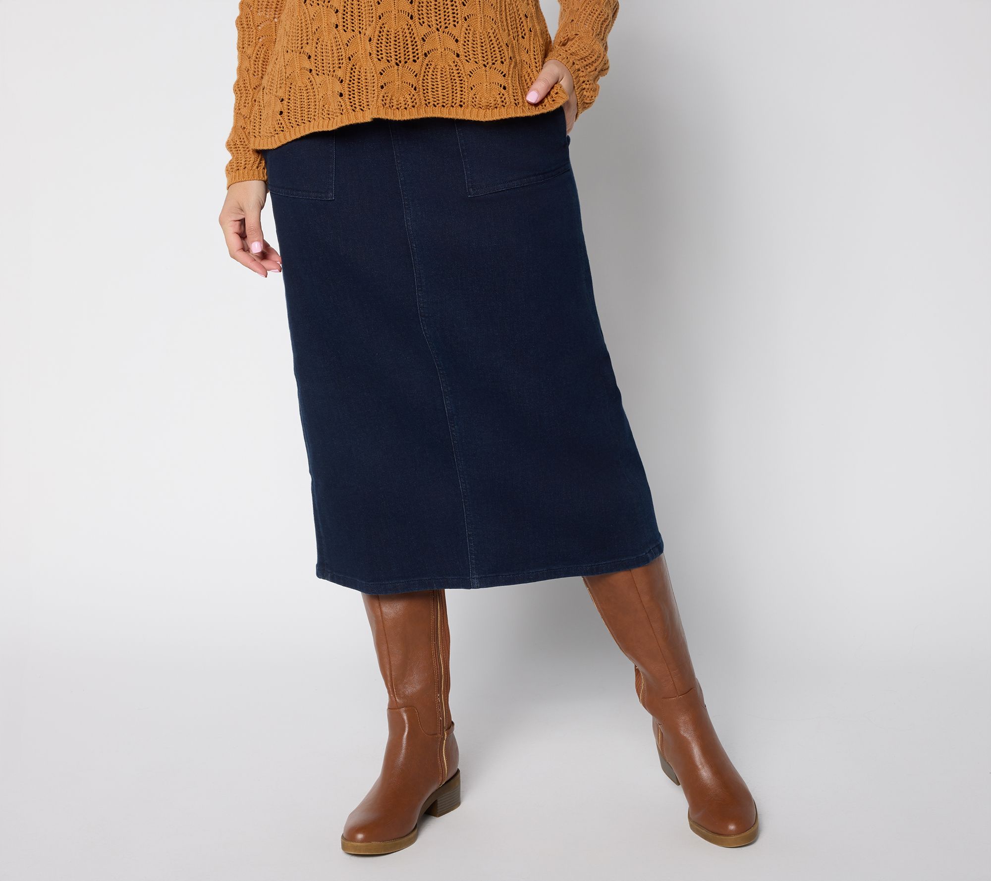 Denim & Co. Regular Easy Stretch Denim Midi Skirt