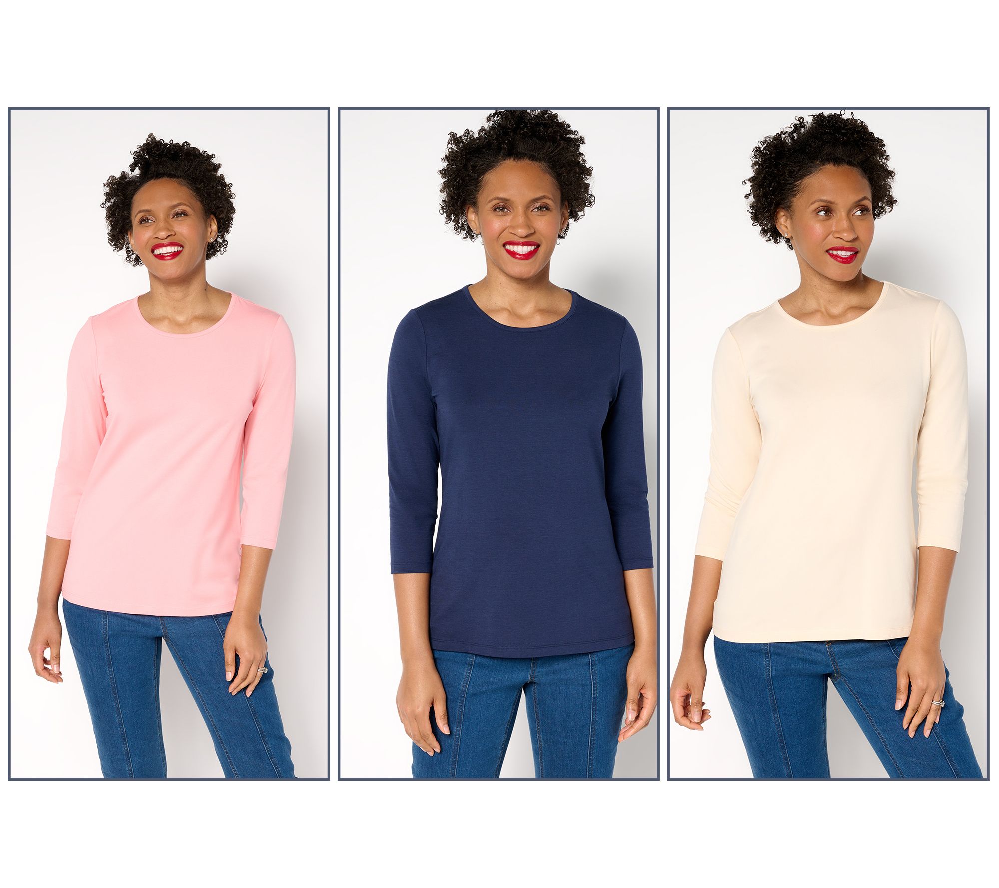 "As Is" Denim & Co. Essentials So Soft Jersey 3-Pack Round Neck Tops