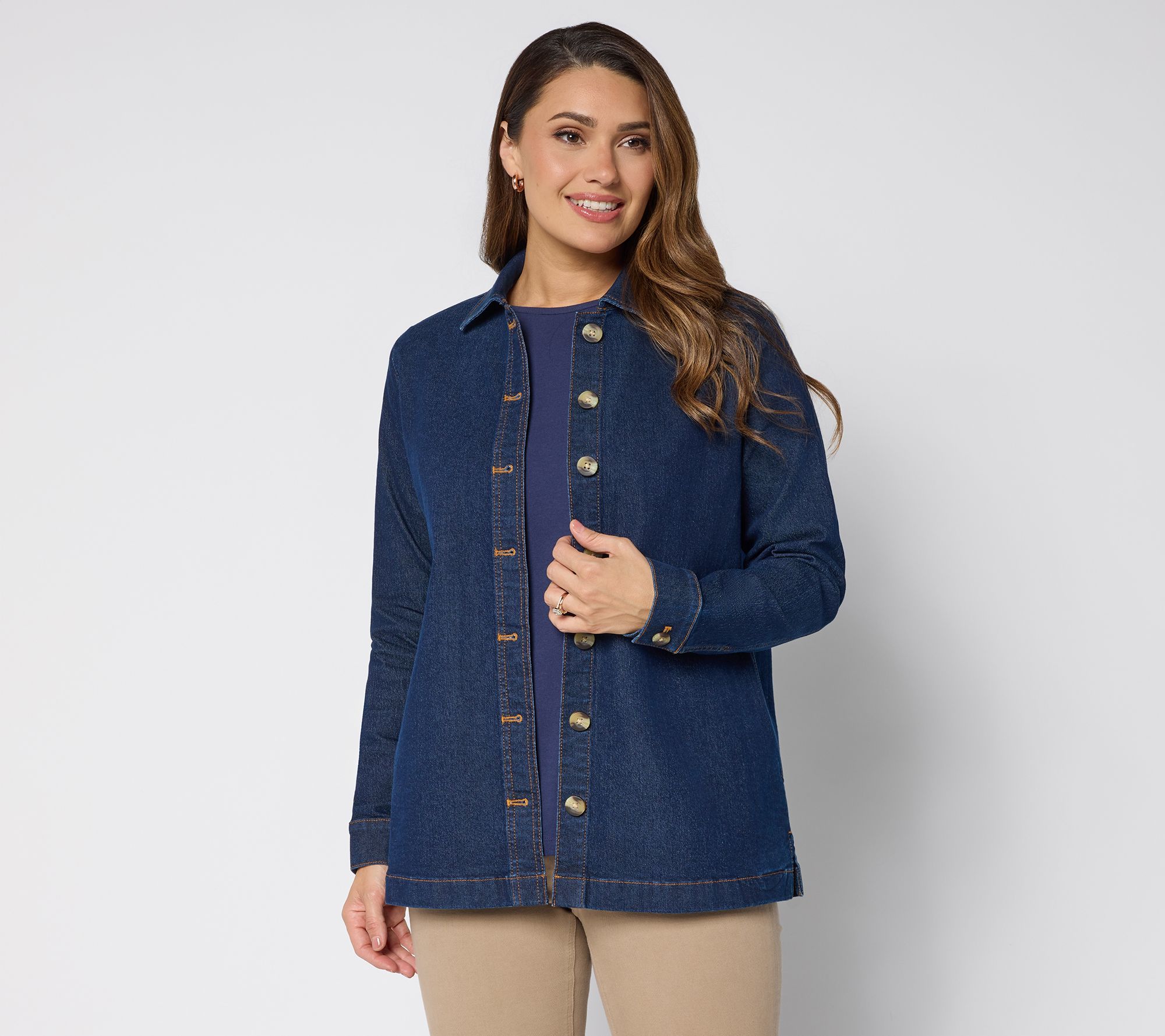 Denim & Co. Petite Classic Stretch Button Front Denim Jacket