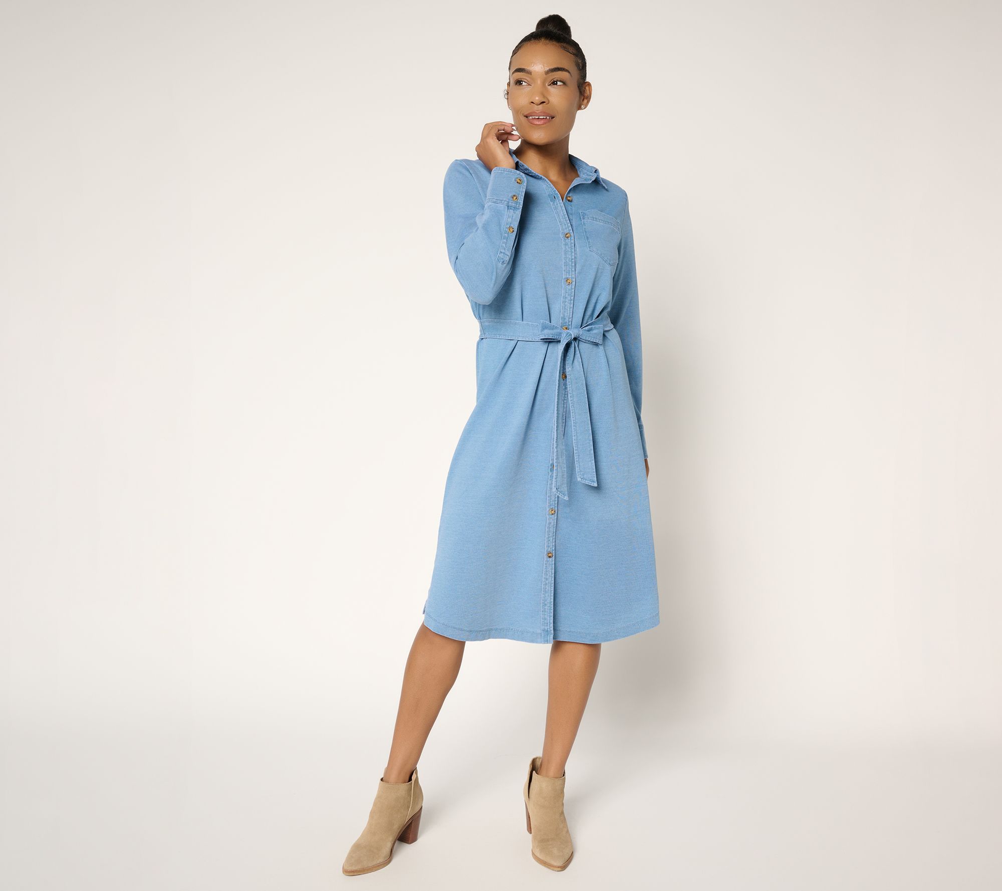 Ree by The Pioneer Woman Regular Knit Denim Shirt Dress
