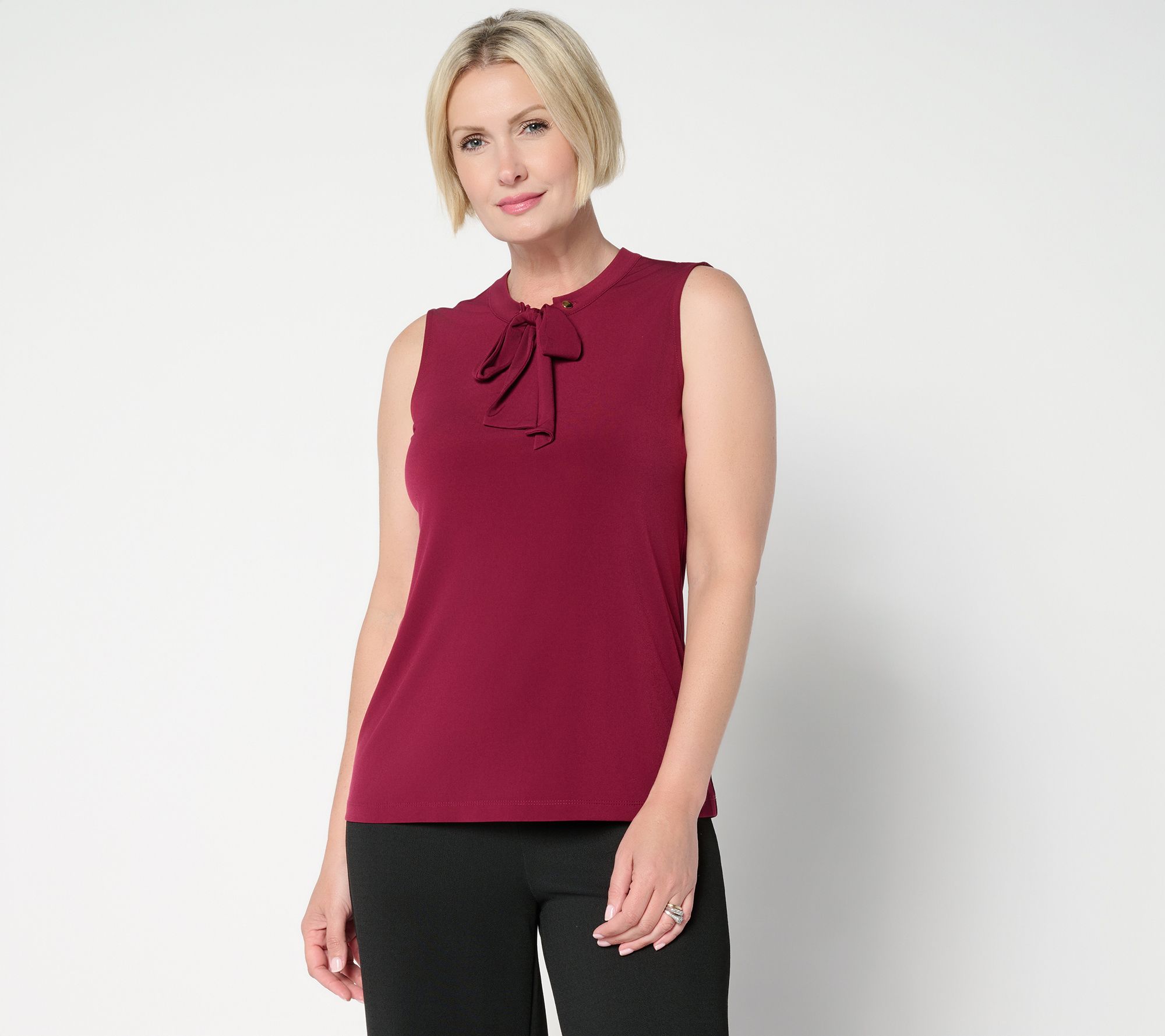 Susan Graver Liquid Knit Sleeveless Tie-Front Shell Top