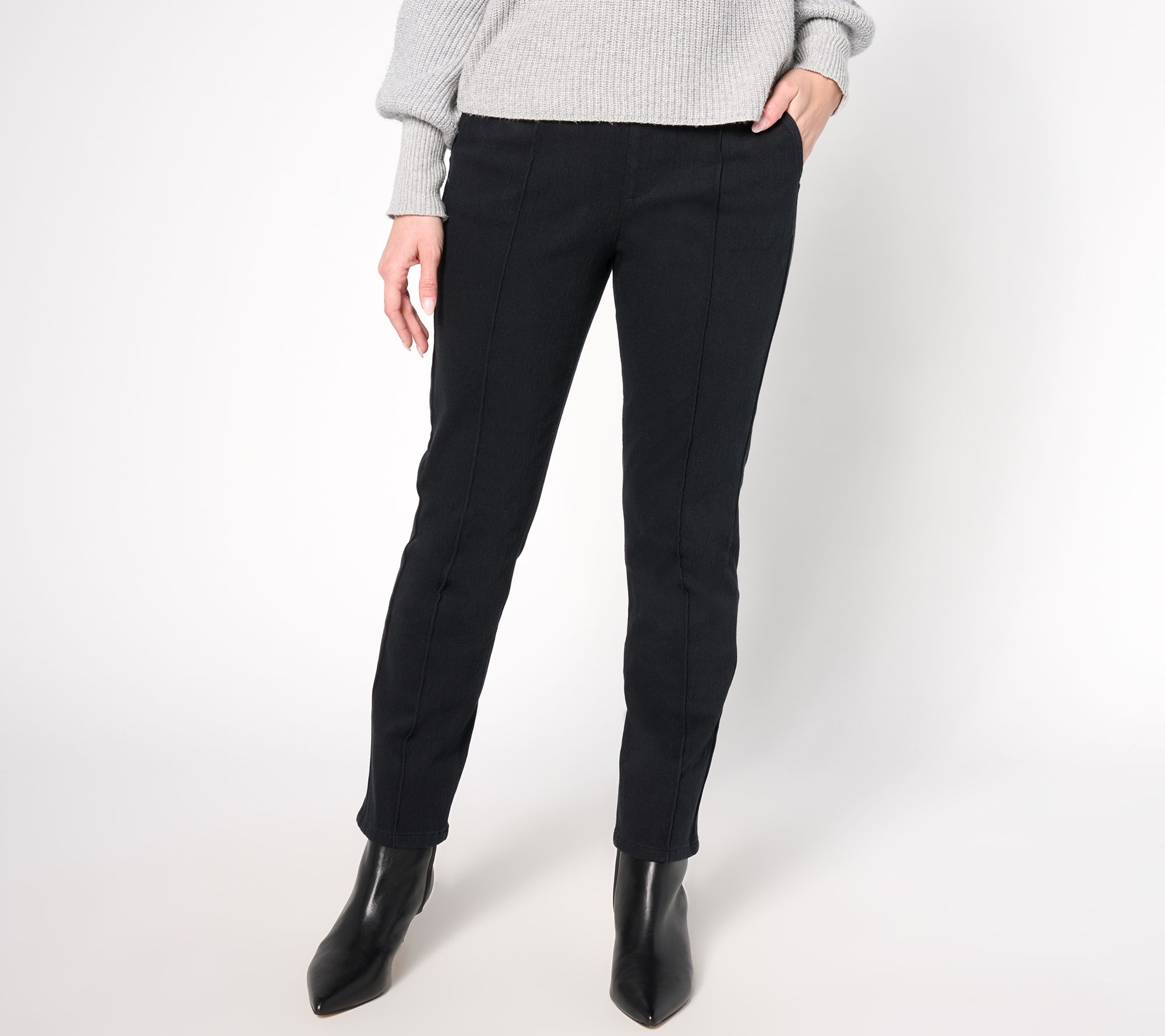 "As Is" Isaac Mizrahi Live! Tall Knit Denim Straight Leg Trouser Jeans