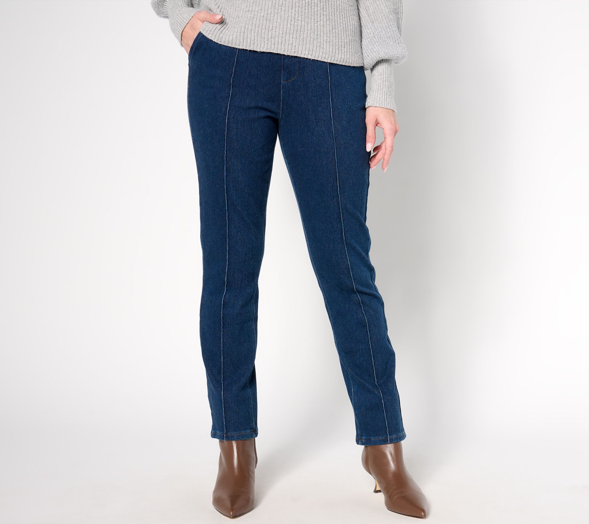 "As Is" Isaac Mizrahi Live! Tall Knit Denim Straight Leg Trouser Jeans