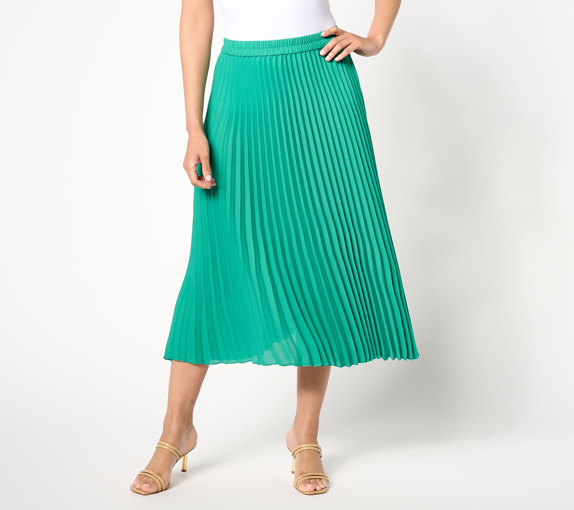 "As Is" Dennis Basso Petite Asymmetric Hem Pleated Skirt