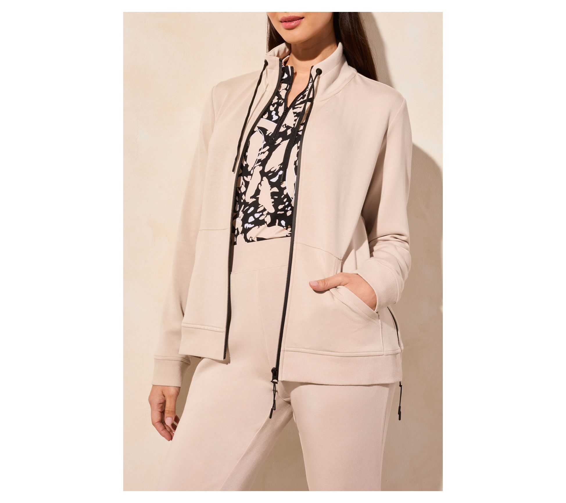 Tribal Scuba Knit Textured Mock Neck Cardigan