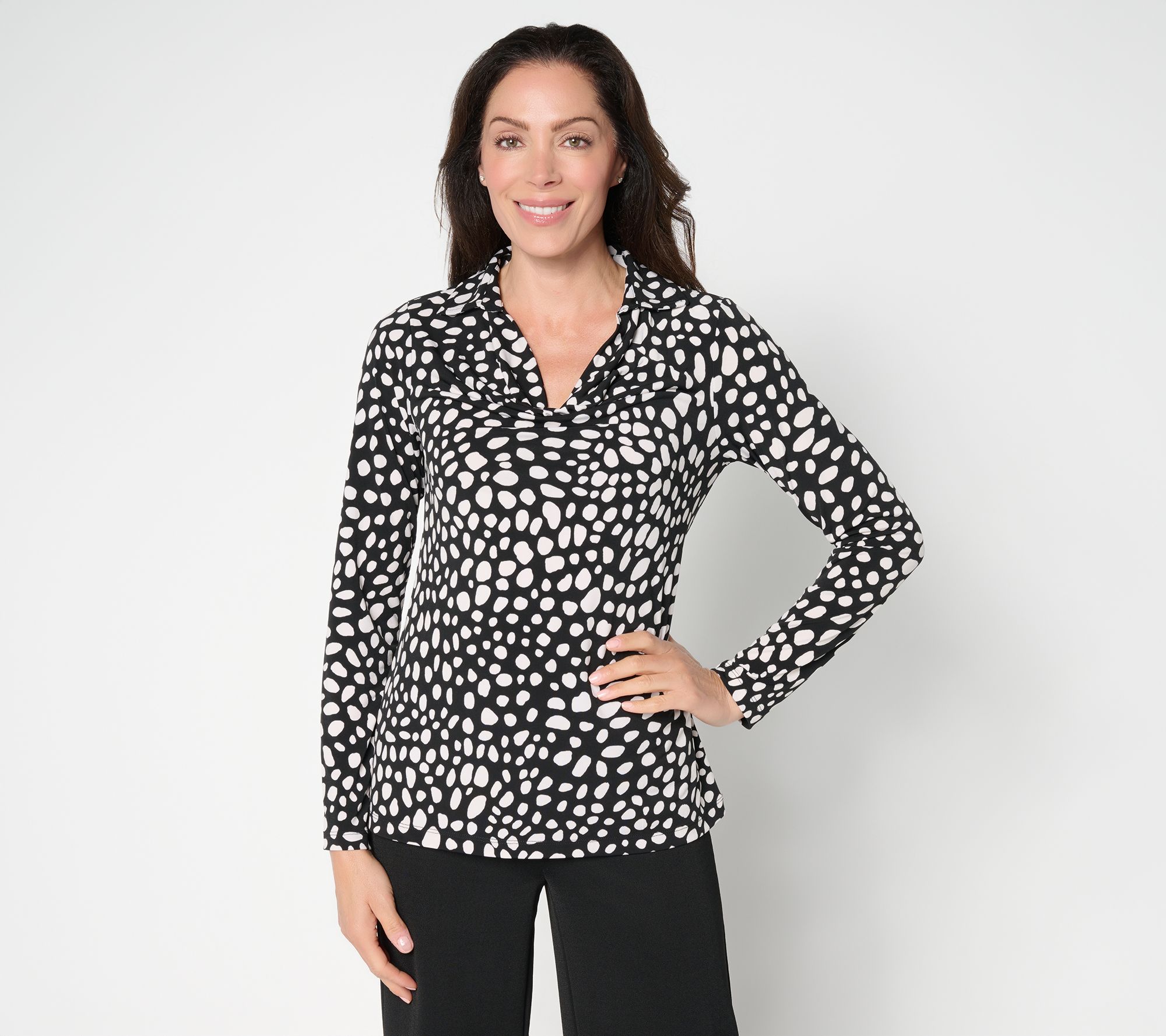 Susan Graver Printed Liquid Knit Cowl-Neck Long-Sleeve Top