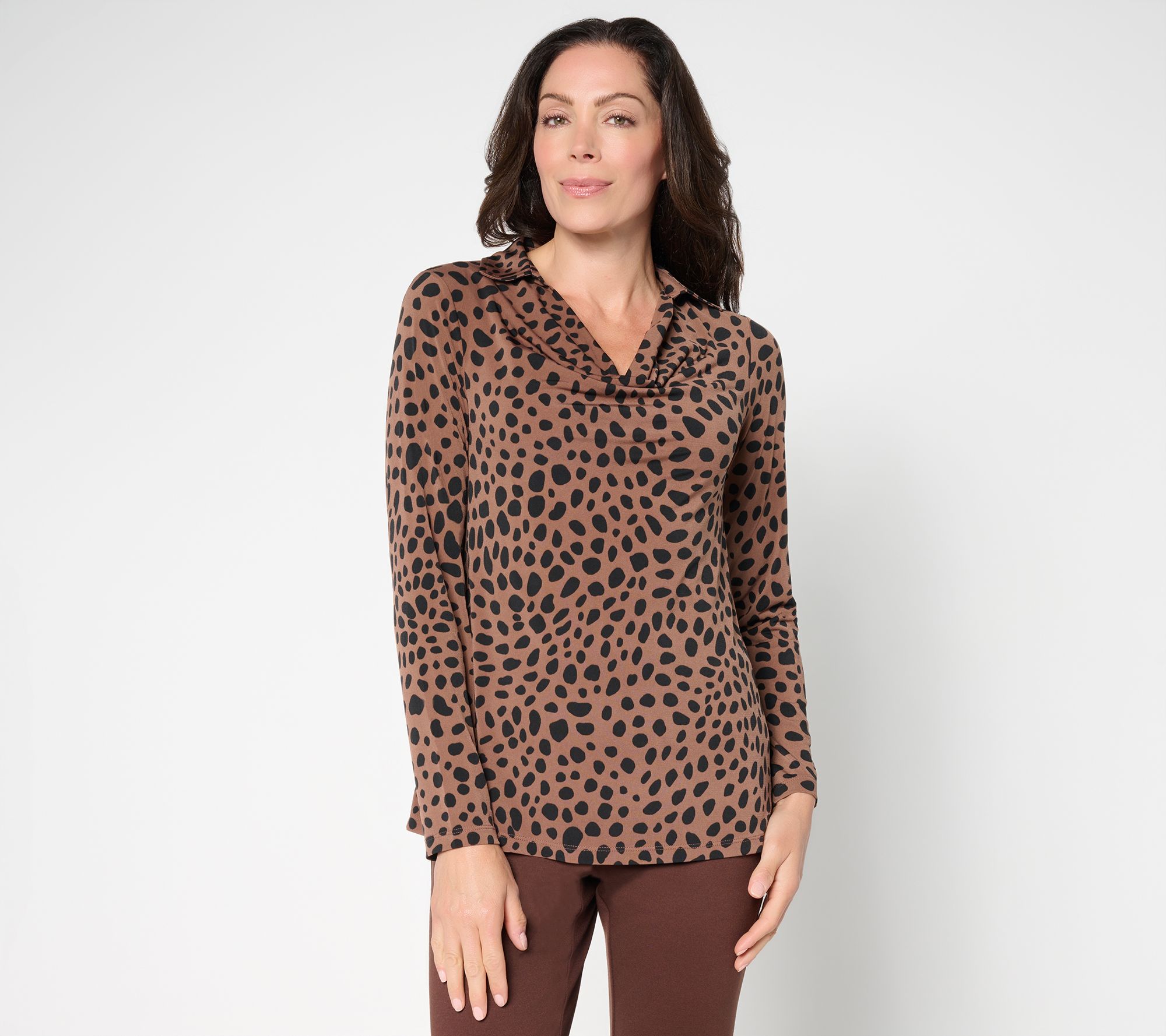 Susan Graver Printed Liquid Knit Cowl-Neck Long-Sleeve Top