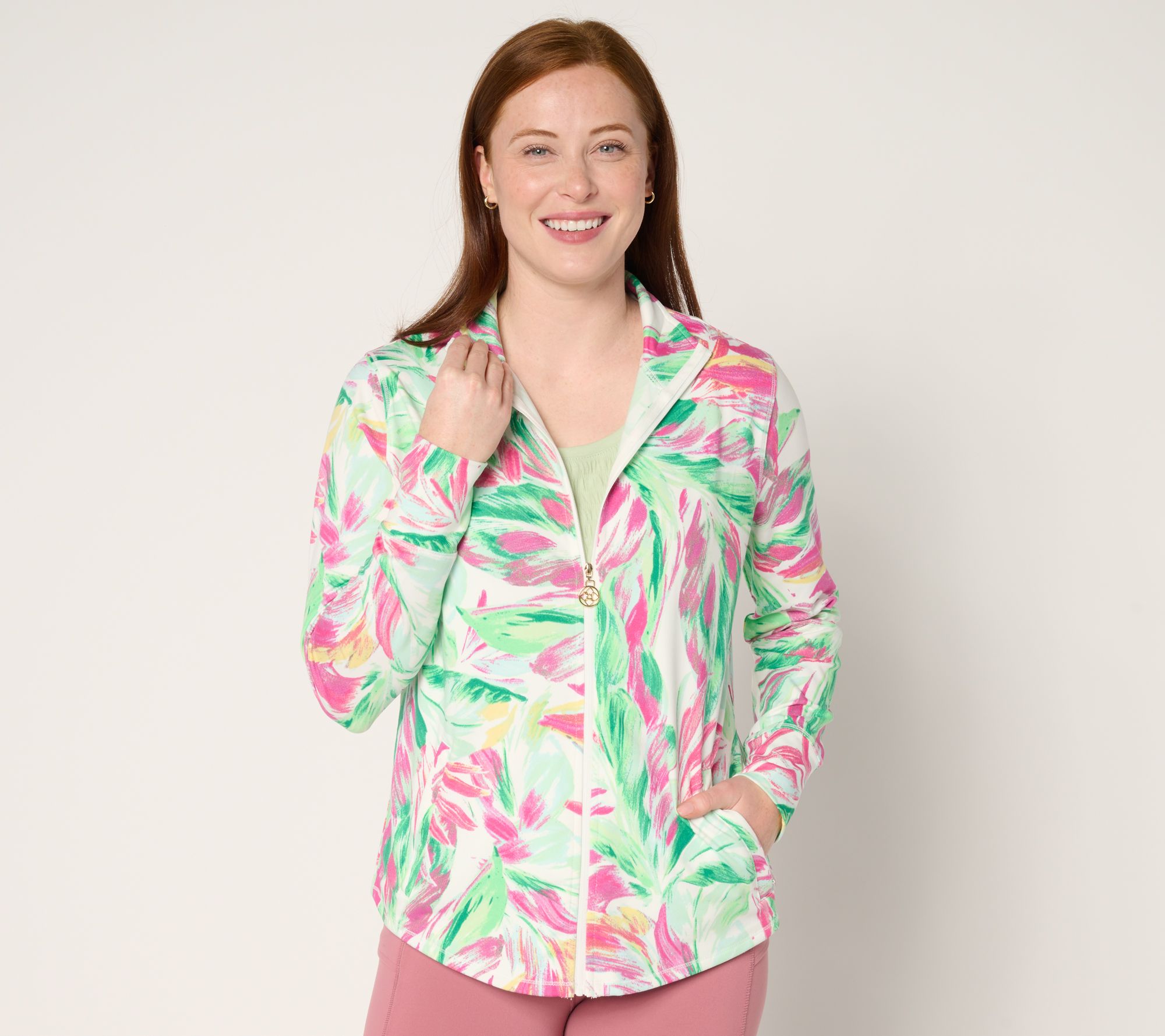 "As Is" Belle Body by Kim Gravel Watercolor Palm Athletic Jacket