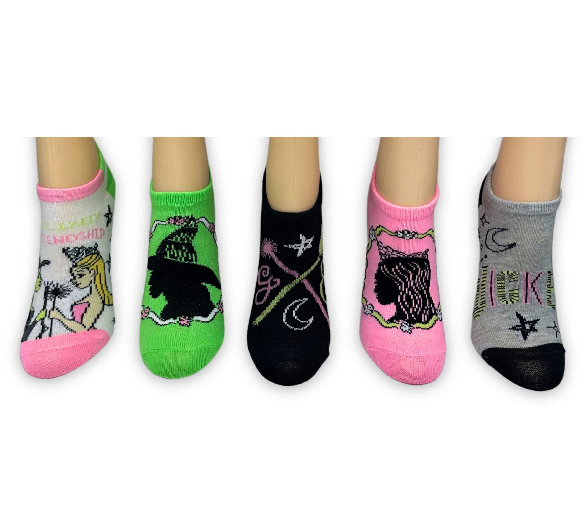 Wicked Girl's Set of 5 No-Show Socks