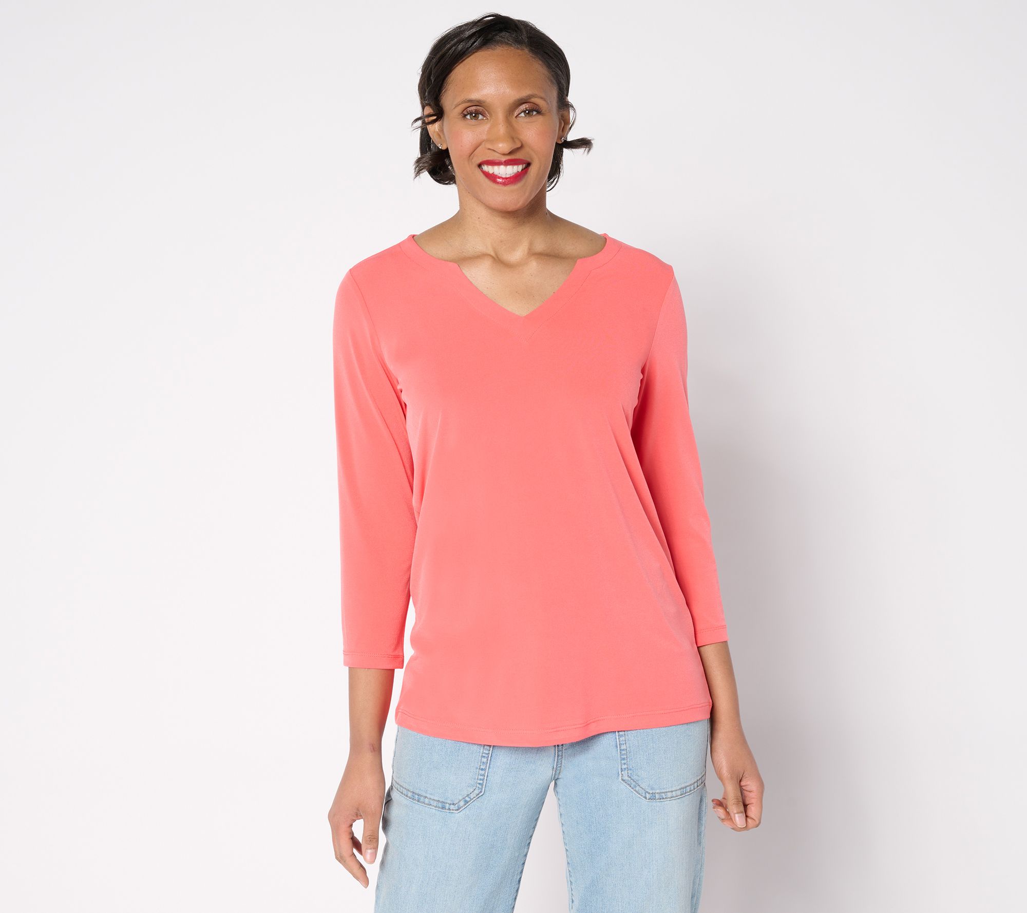 "As Is" Susan Graver Regular Modern Essentials Knit Split Neck Top