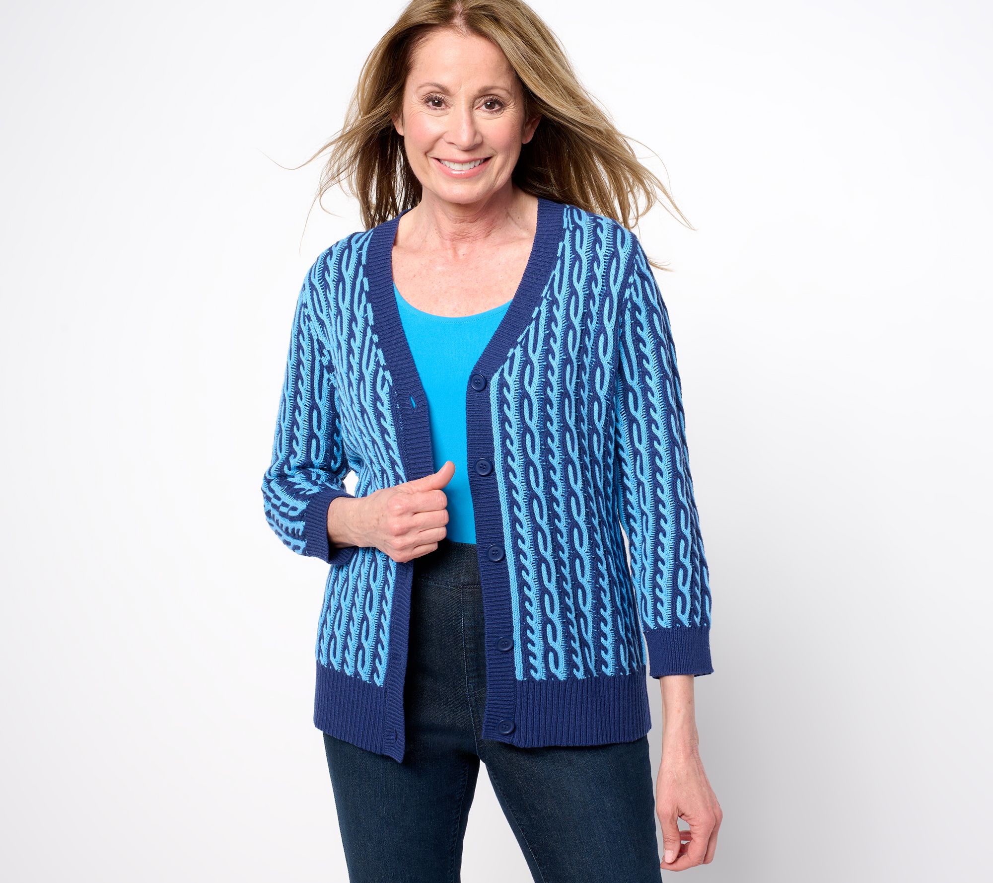 "As Is" Isaac Mizrahi Live! Yacht Club Button Front Cardigan