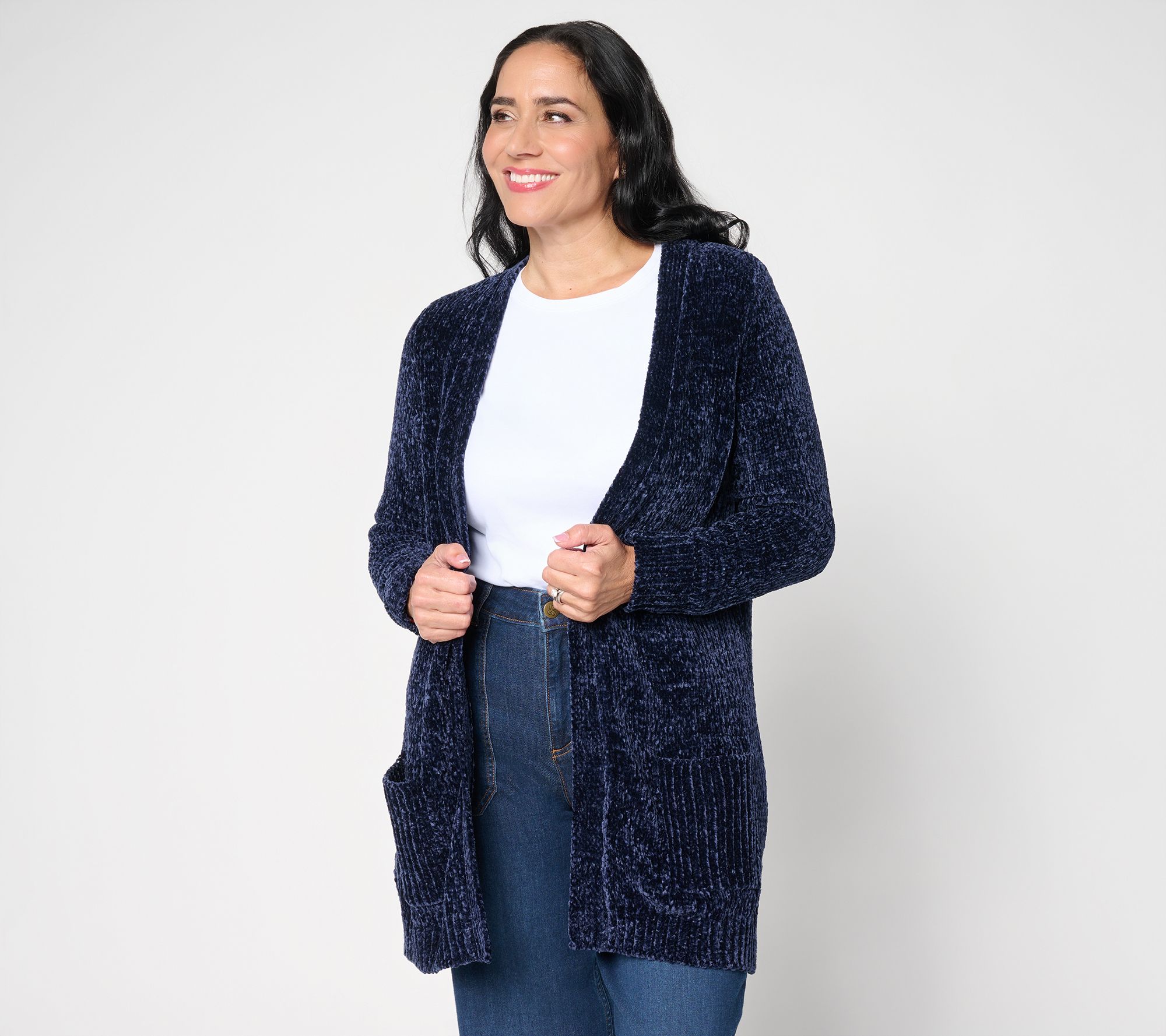 Denim & Co. Petite Chenille Open Front Cardigan