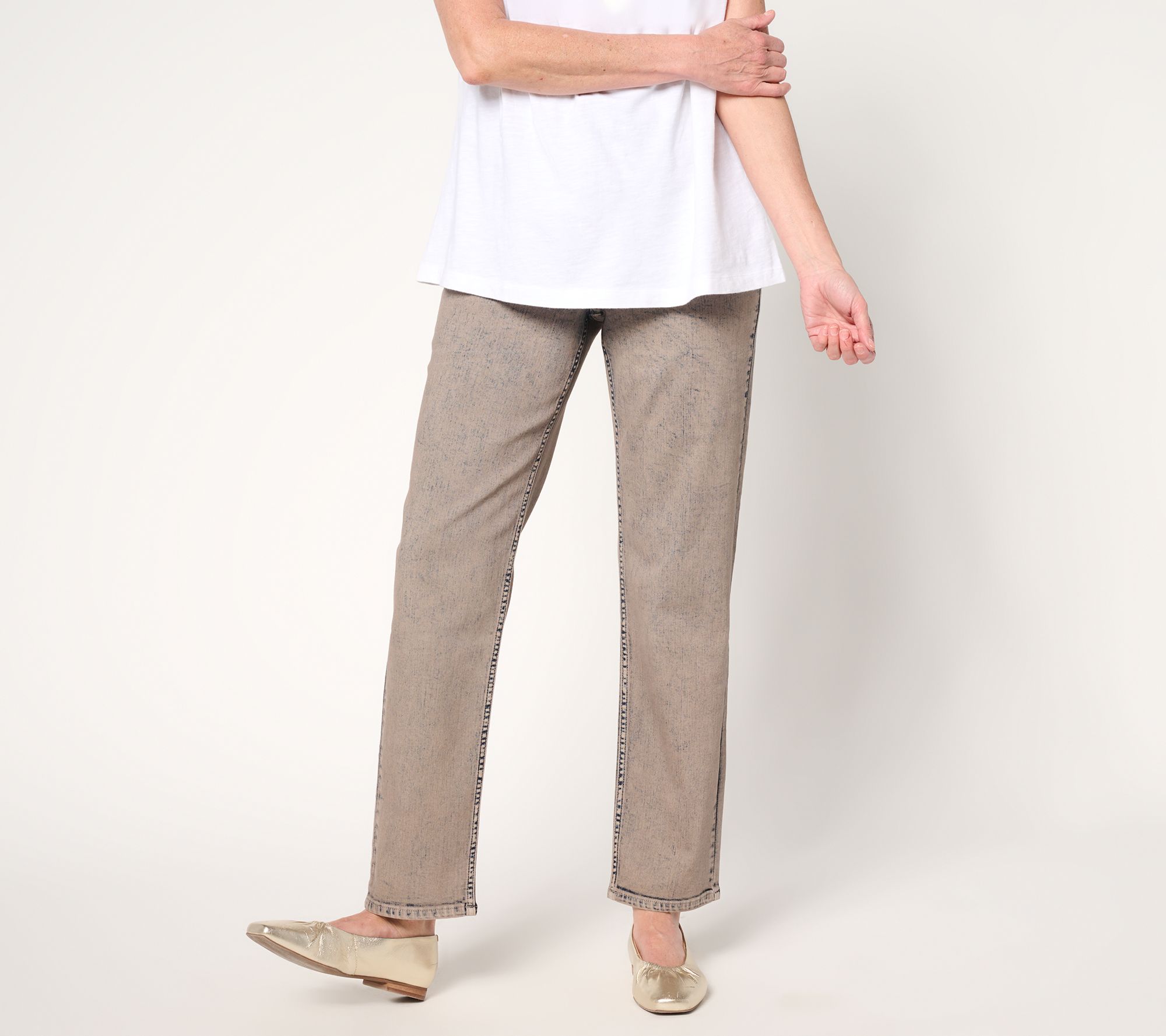 "As Is" LOGO by Lori Goldstein Petite Acid Wash Straight Leg Ankle Jeans